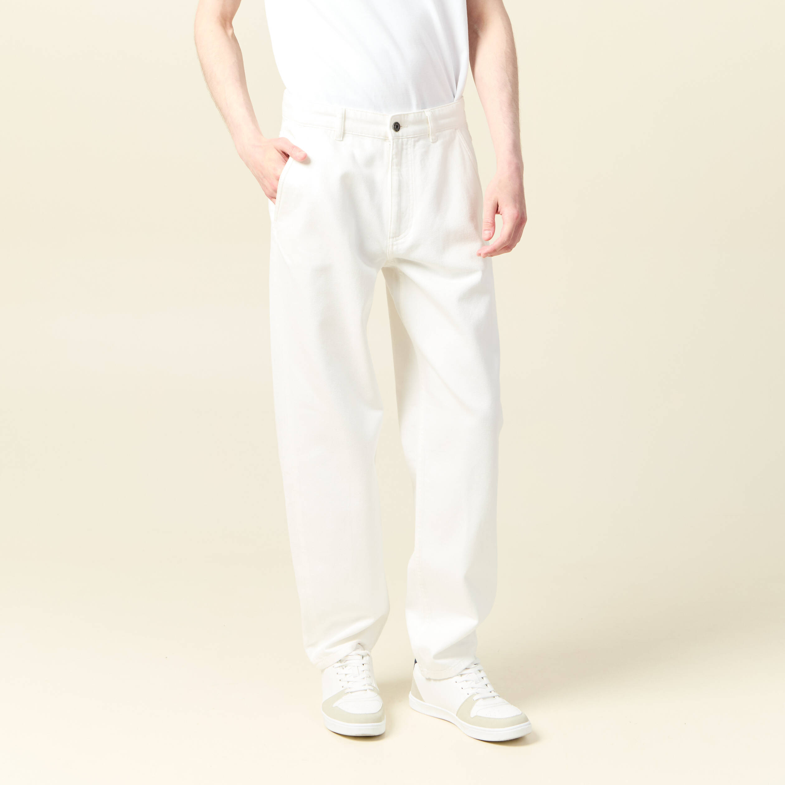 chino droit longueur 32 en coton denim blanc homme Chino droit longueur 32 en coton denim blanc homme