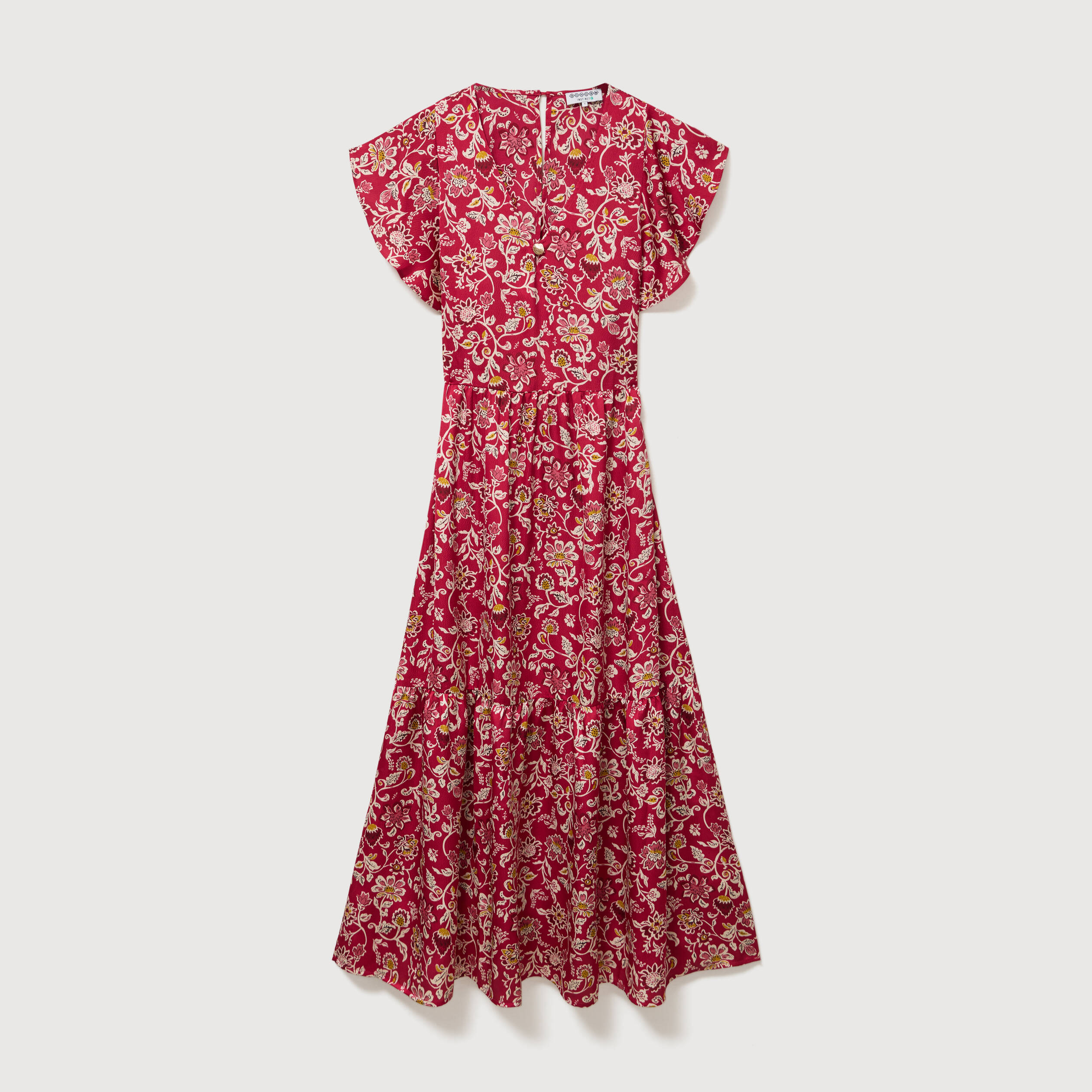 Robe fluide col v manches courtes rouge cerise femme