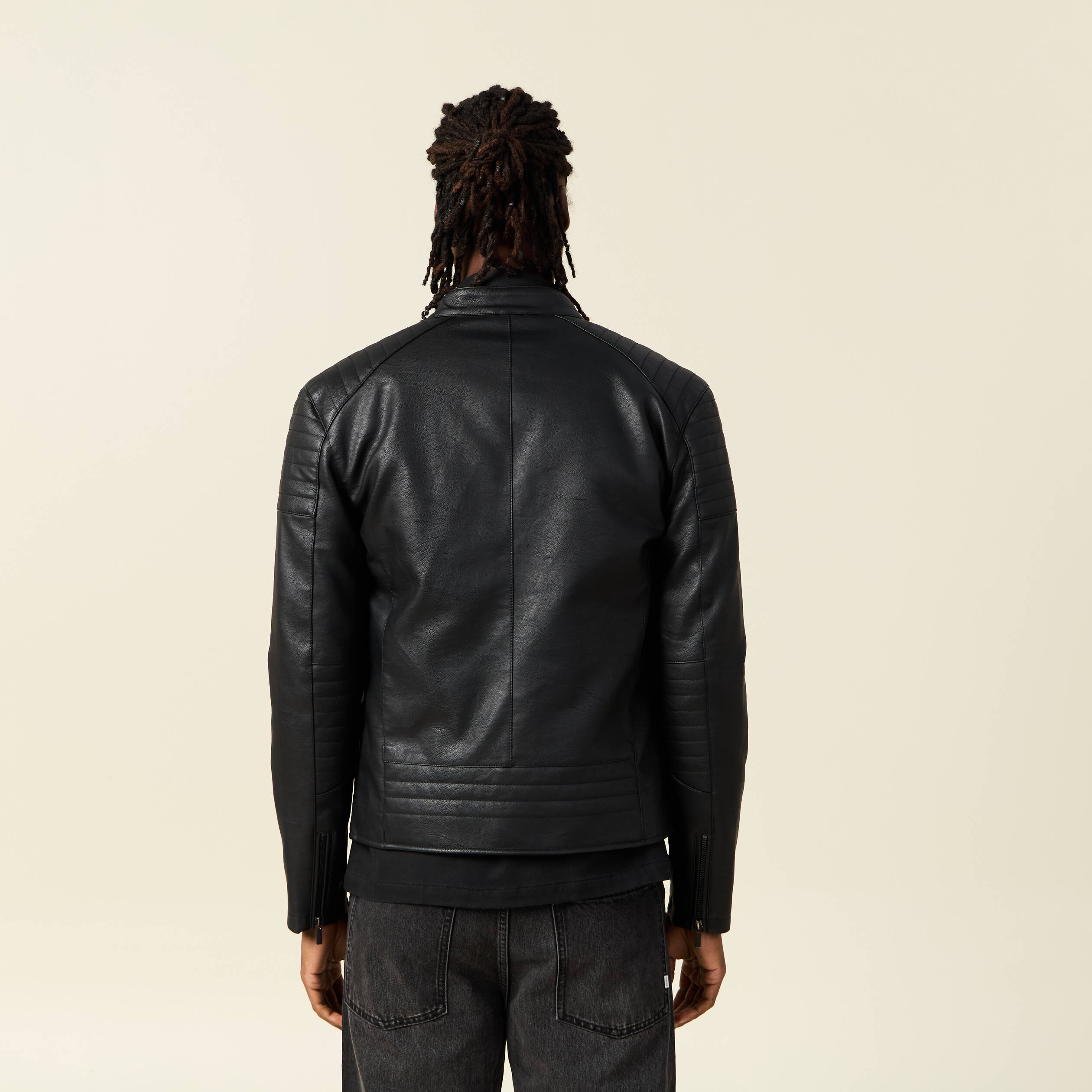 Hollister - Blouson Style Motard Court Imitation Cuir à Doublure En Fausse Fourrure Noir