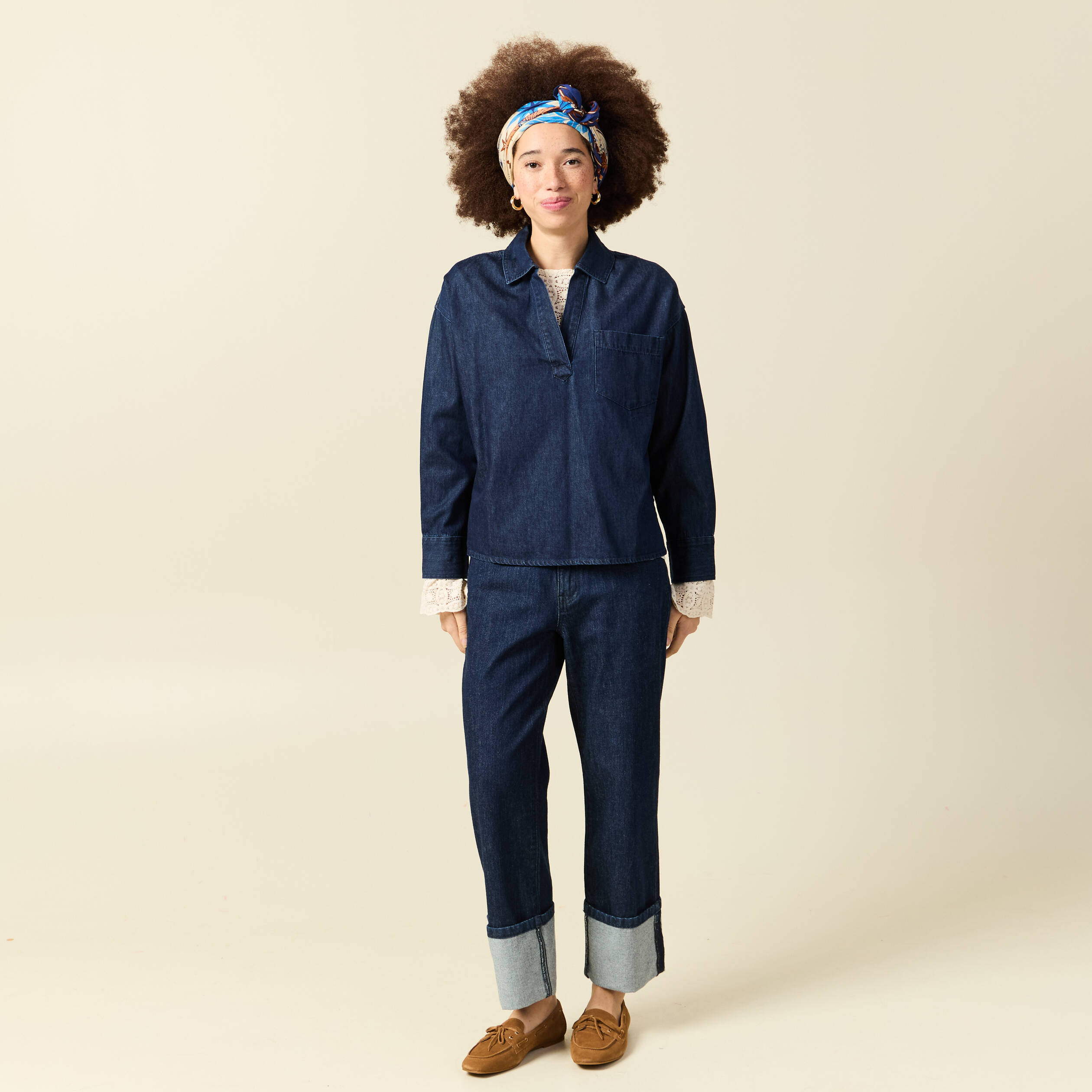 Chemise oversize en coton denim stone femme