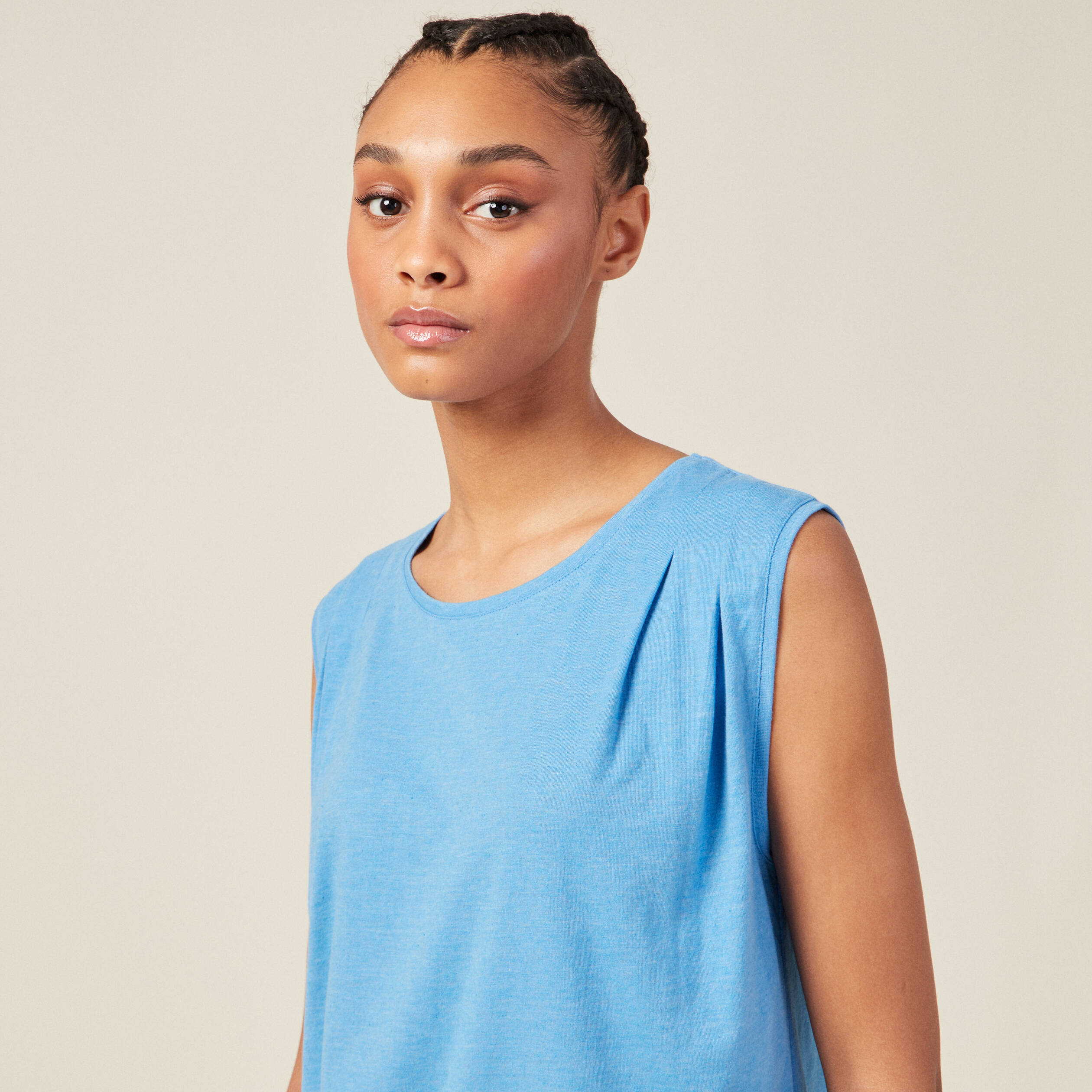 Débardeur bretelles larges bleu femme