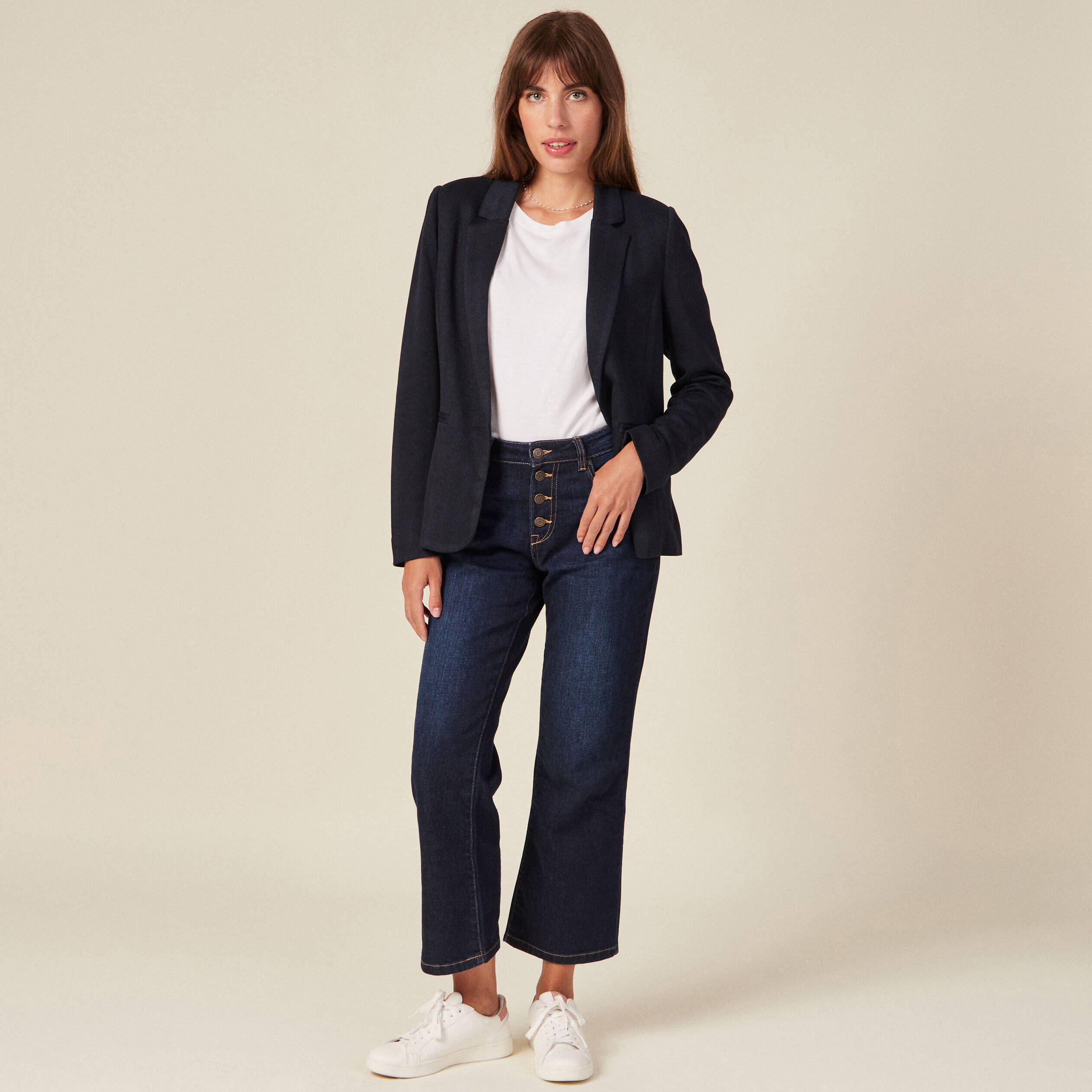 Veste blazer droite bleu marine femme