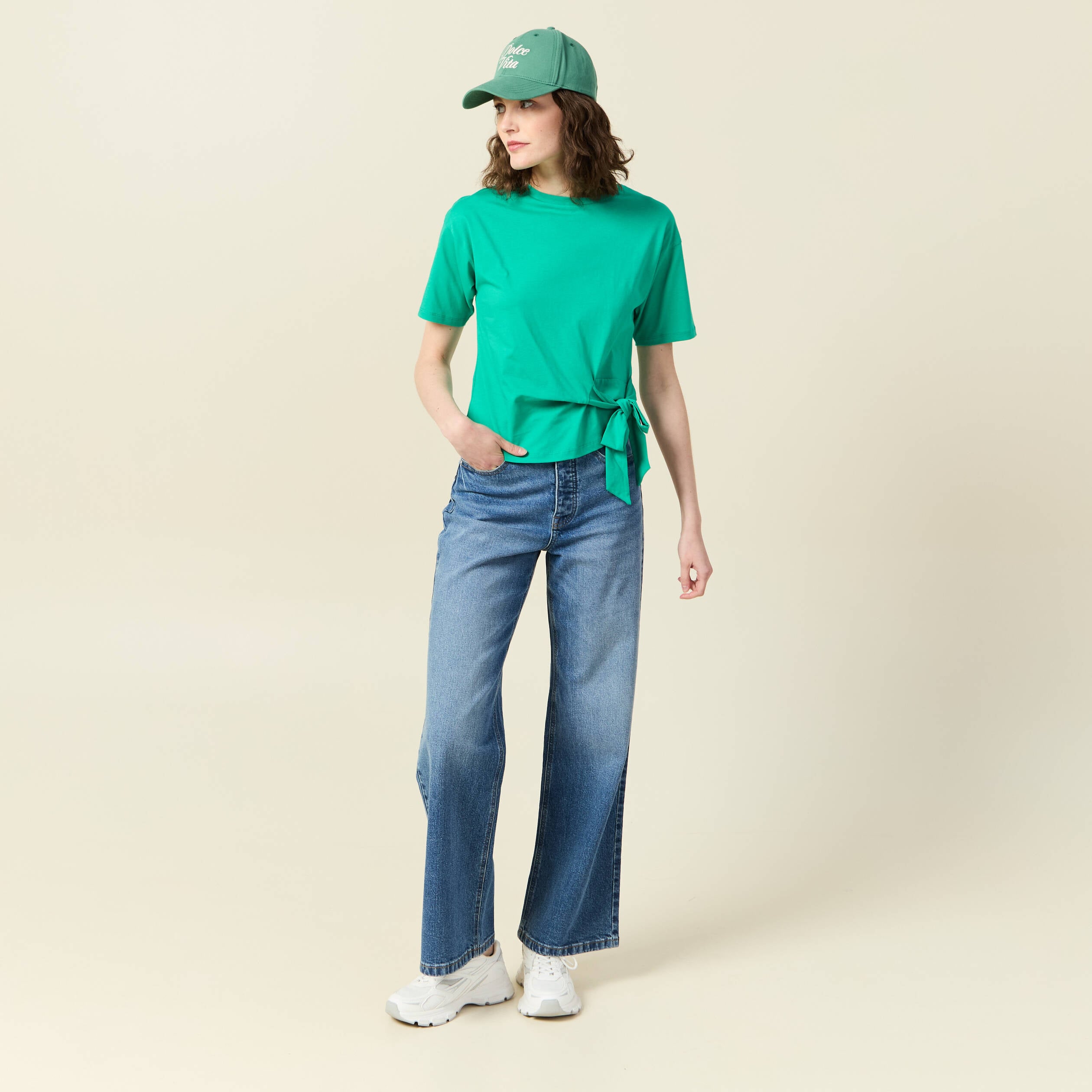 T-shirt manches courtes noeud vert femme