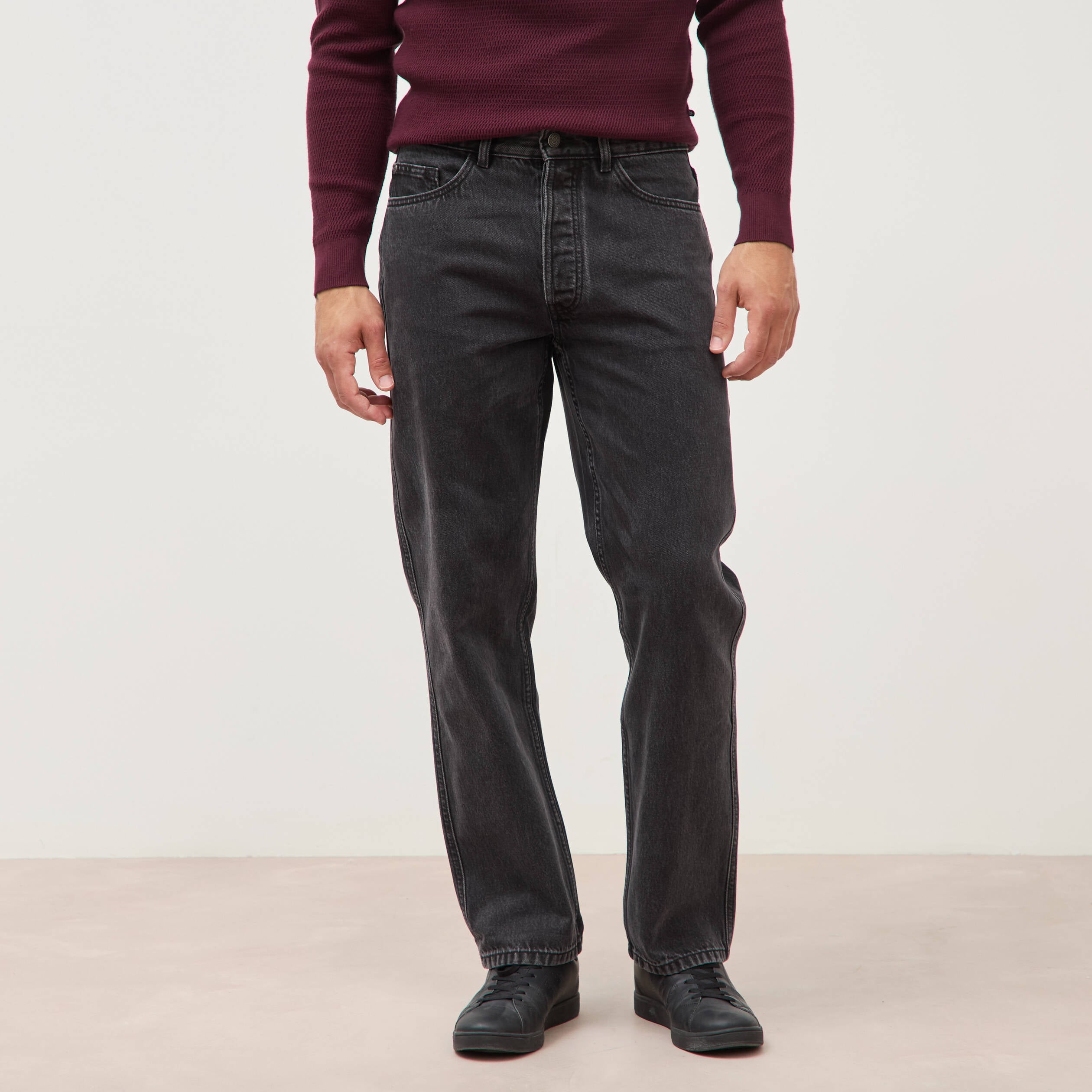 Jeans large relaxed denim noir homme
