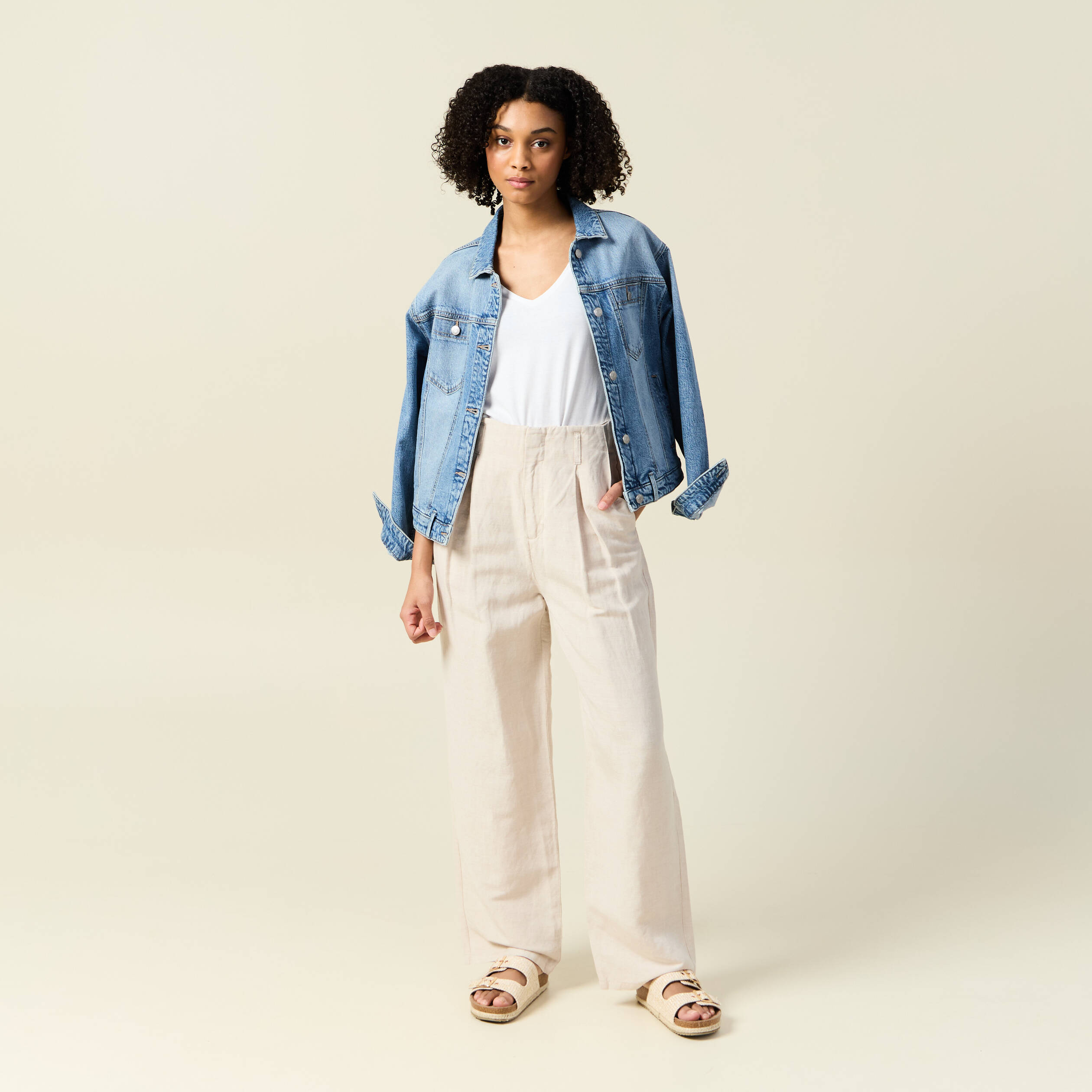 Pantalon large à pinces sable femme