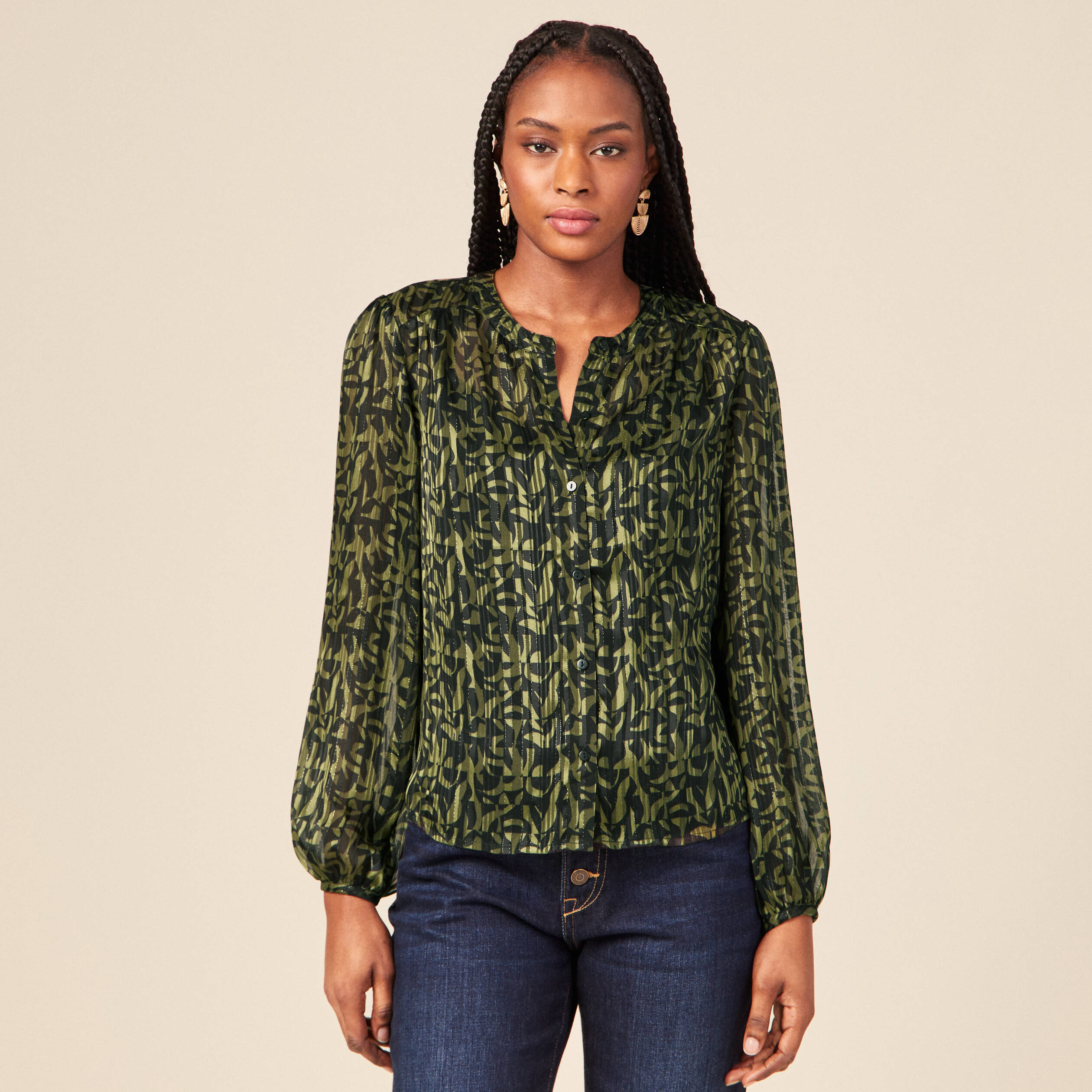 Chemise éco-responsable vert kaki femme