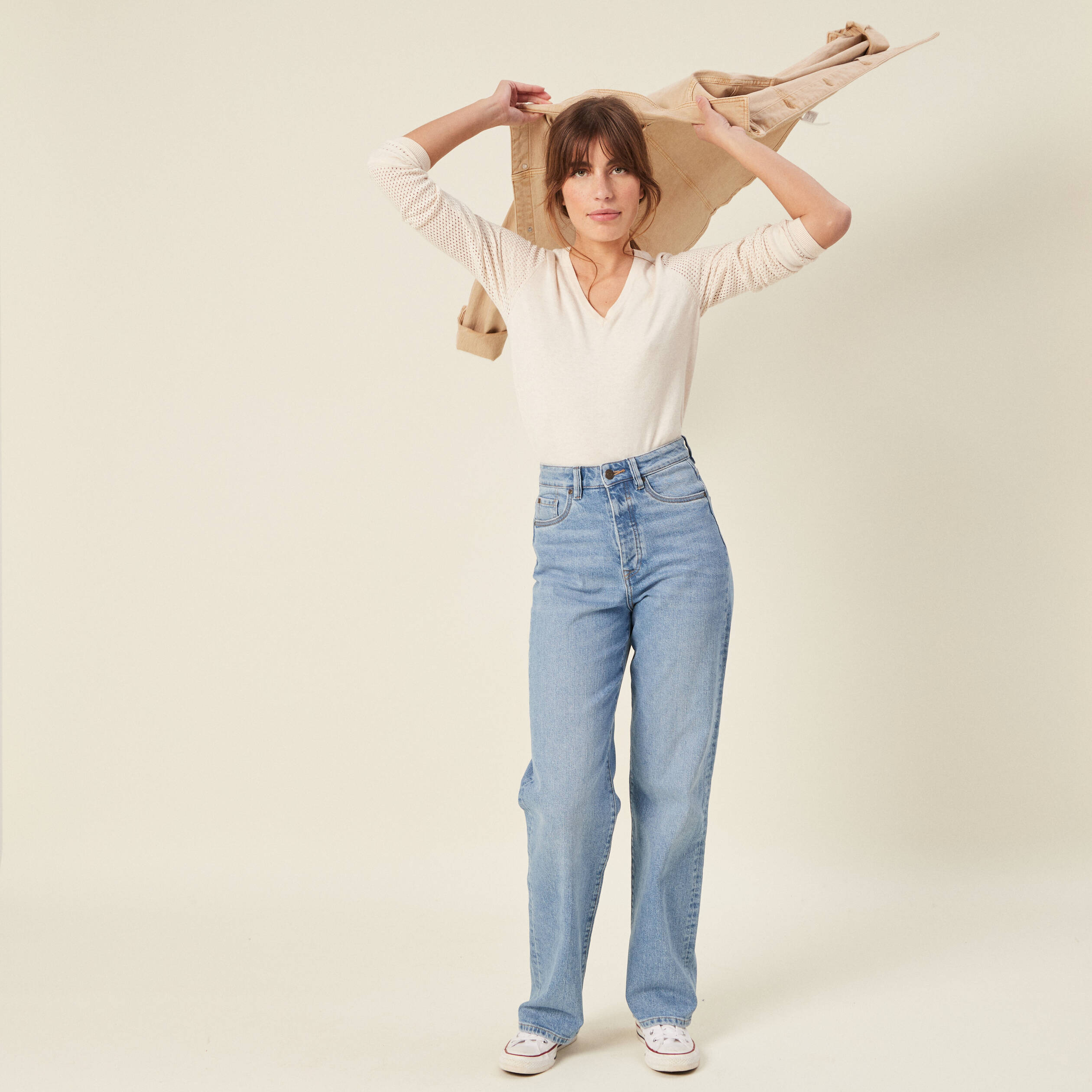 Pull à manches longues creme femme