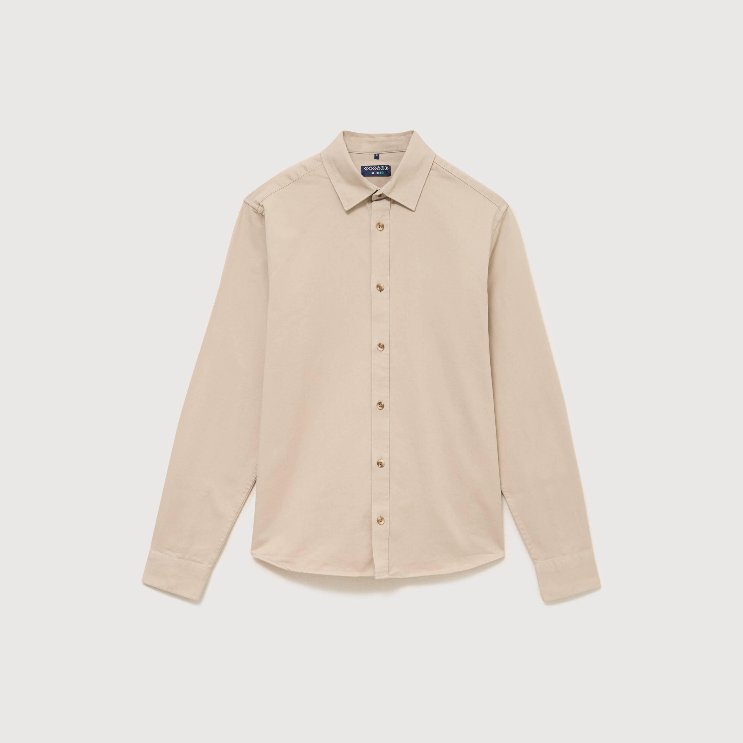 Chemise droite en coton manches longues beige homme