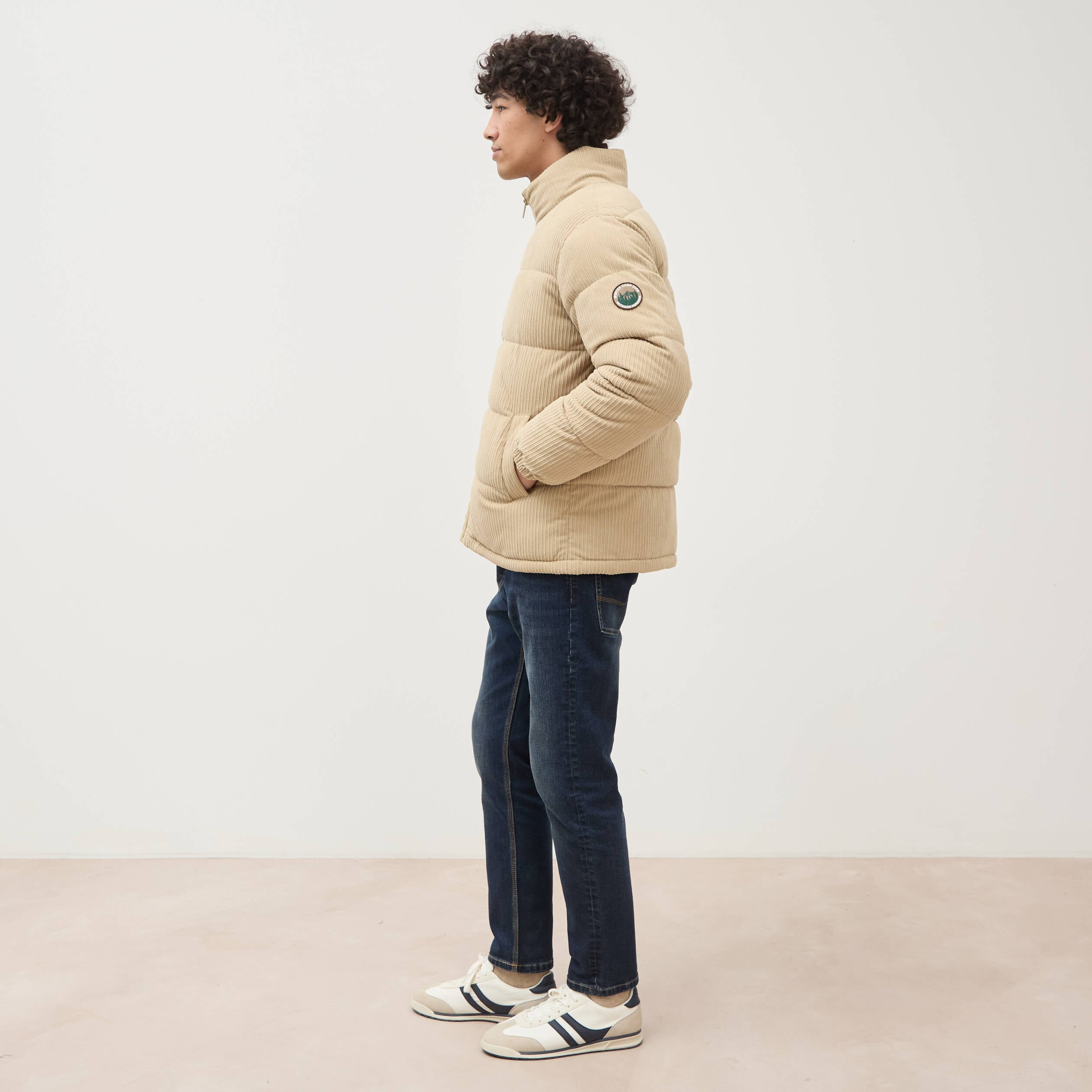 Doudoune manches longues en velours beige homme