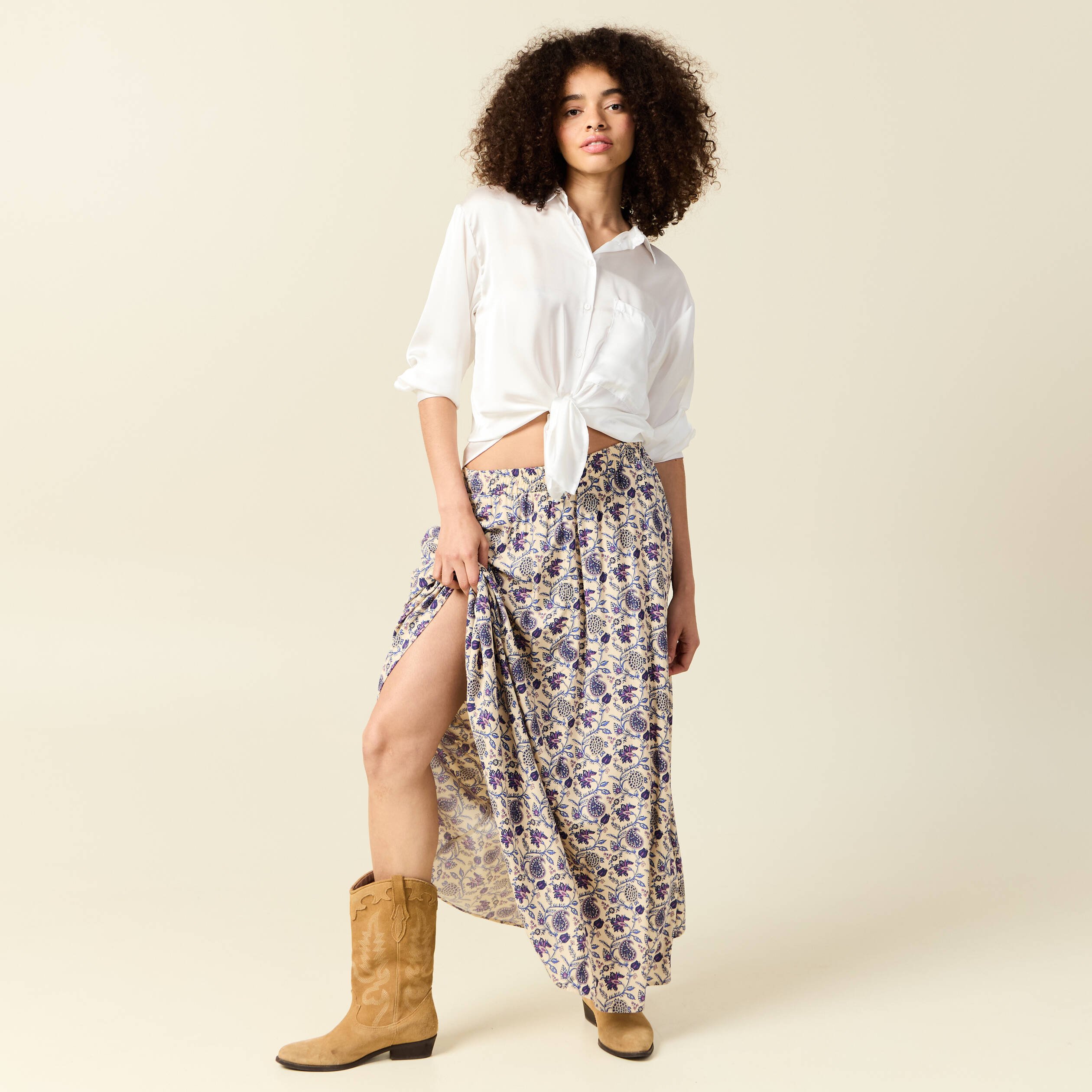 jupe longue evasee taille standard bleu femme Jupe longue évasée taille standard bleu femme