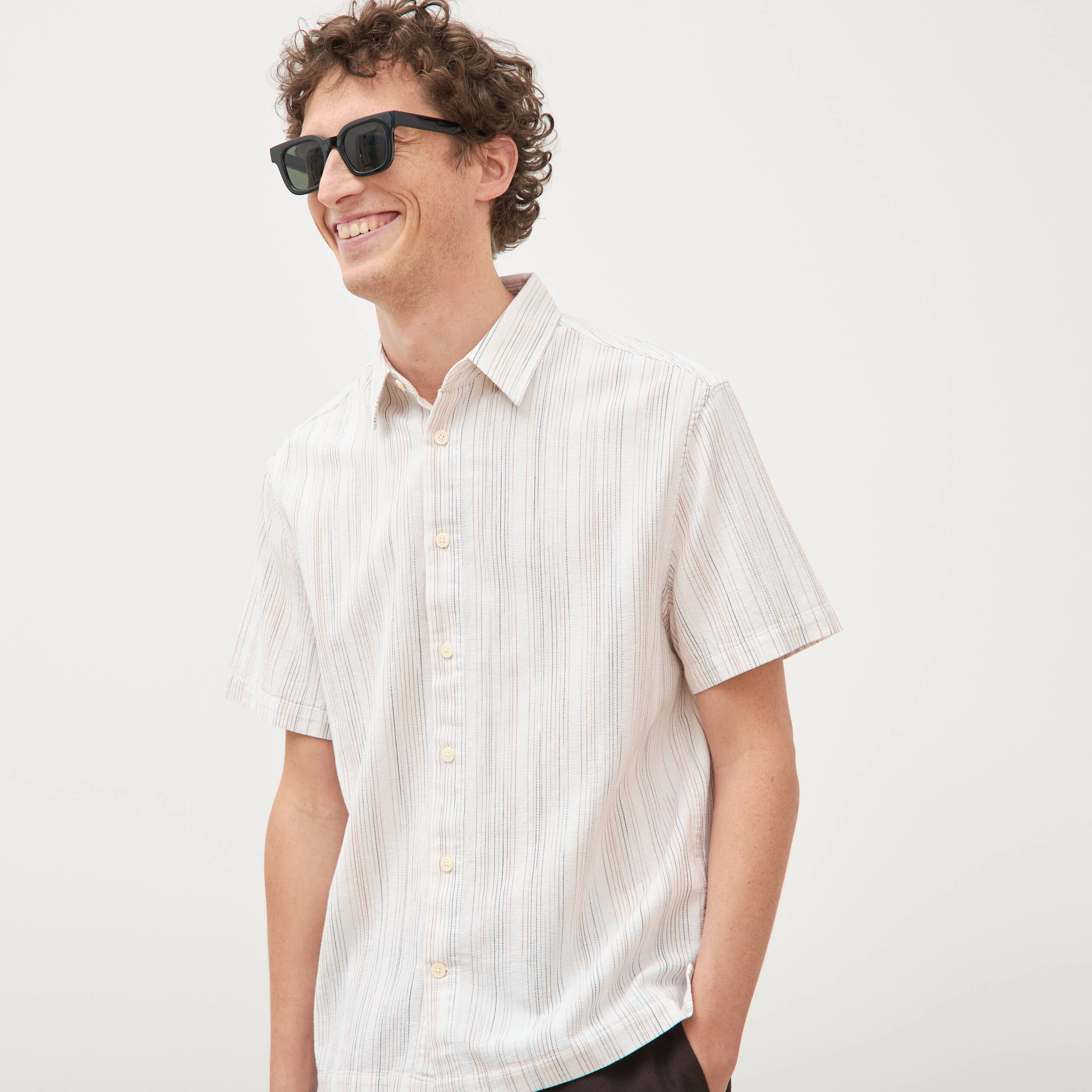 Col en maille coton manches courtes ecru homme