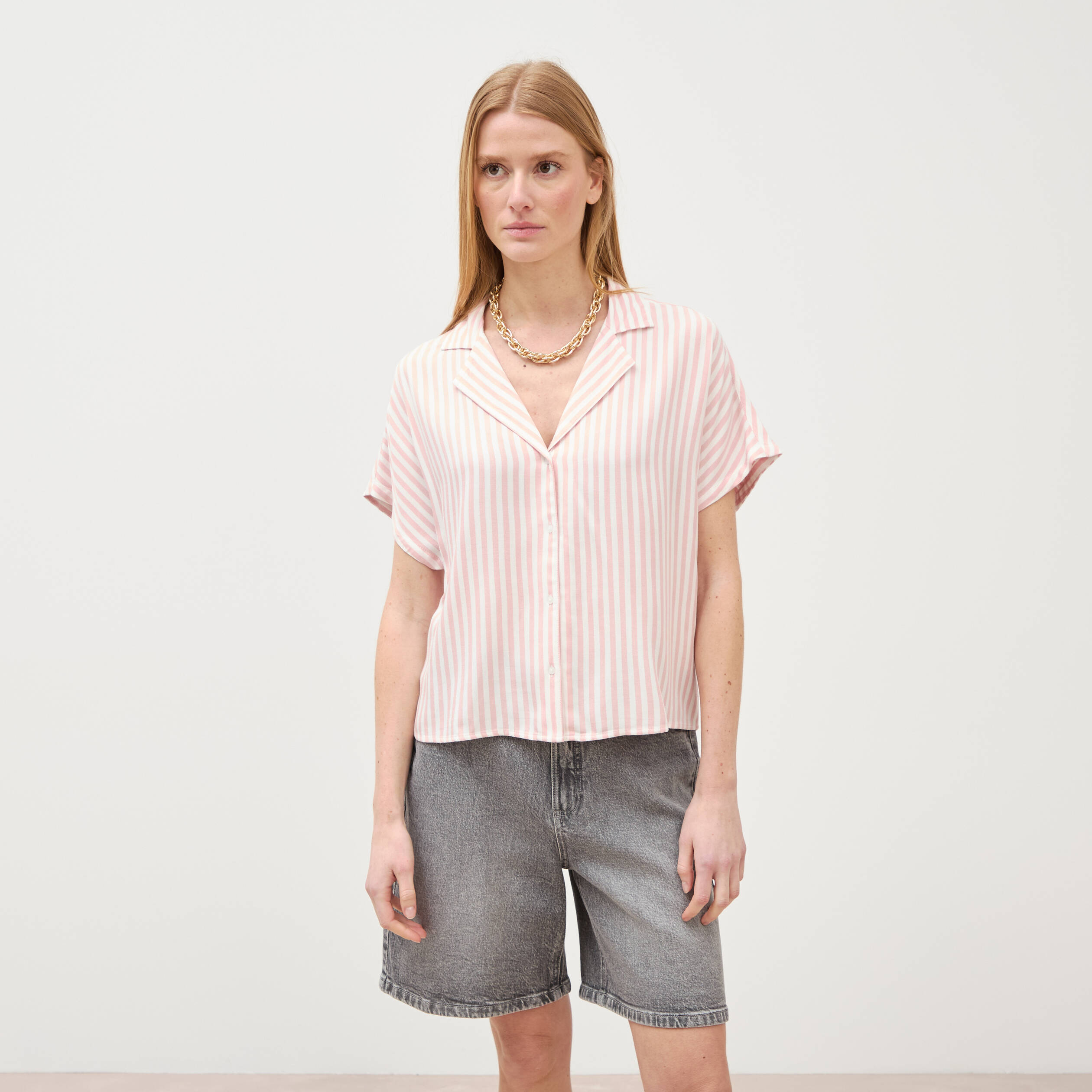 Chemise manches 3/4 rose pastel femme