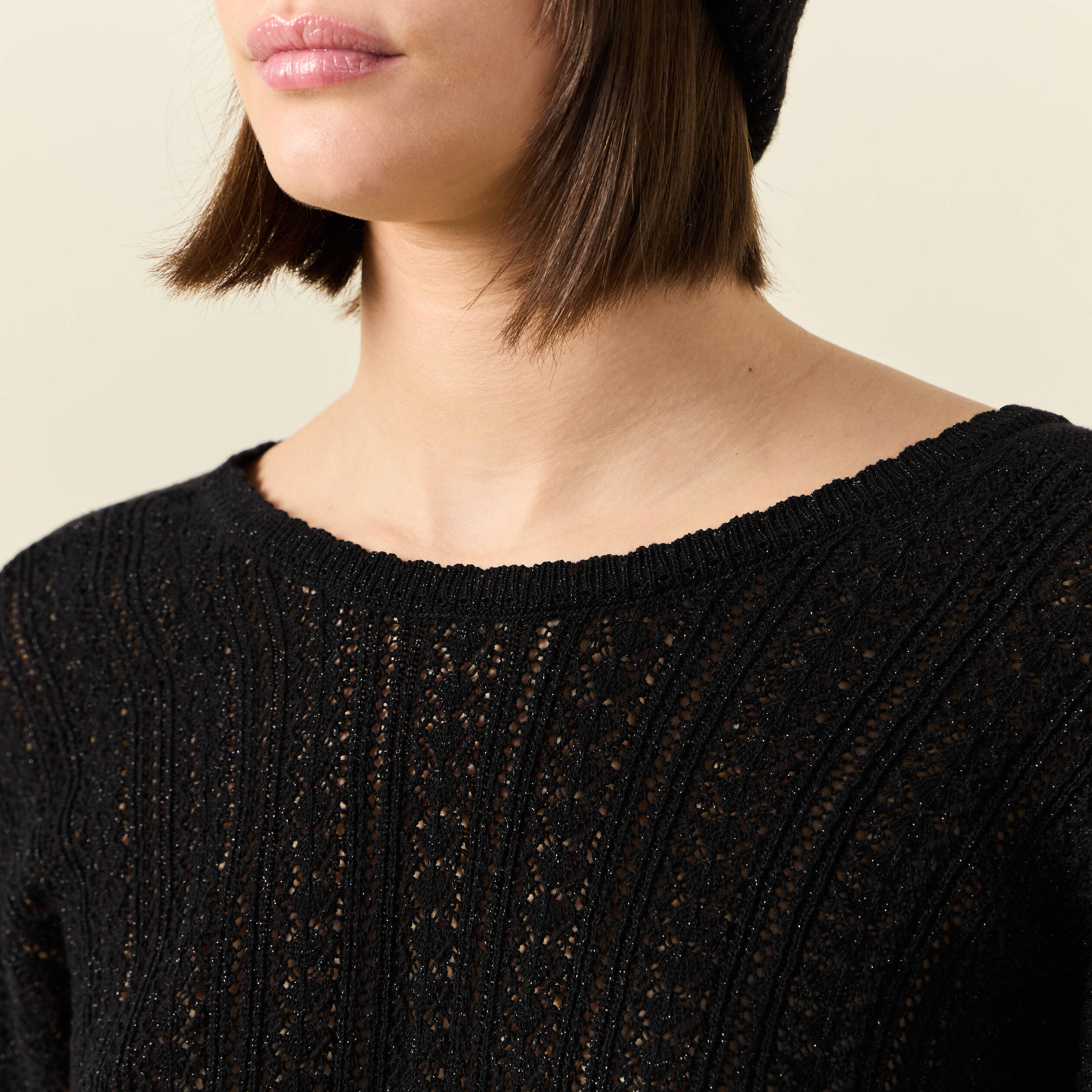 pull manches longues ajoure noir femme Pull manches longues ajouré noir femme