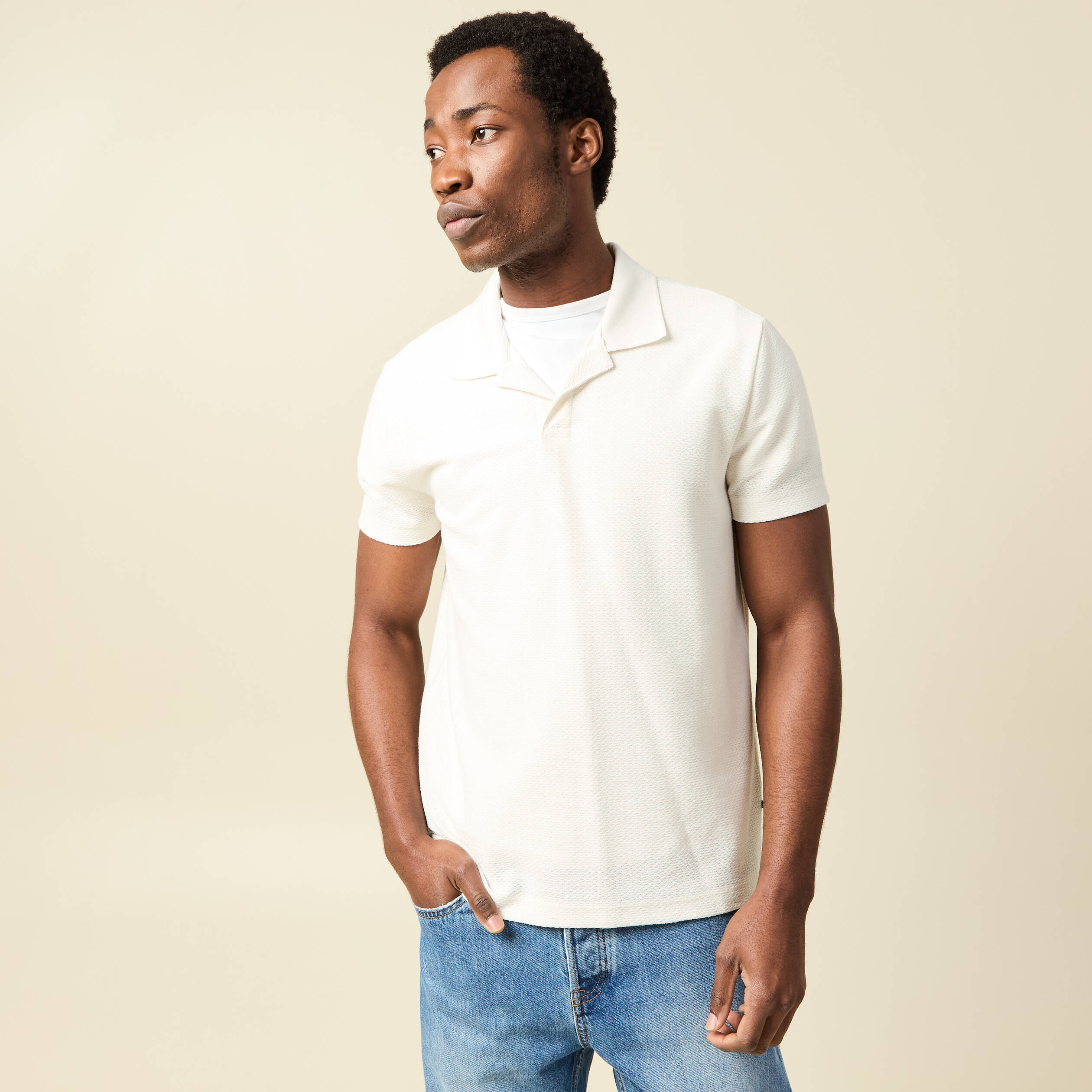 Polo manches courtes ecru homme