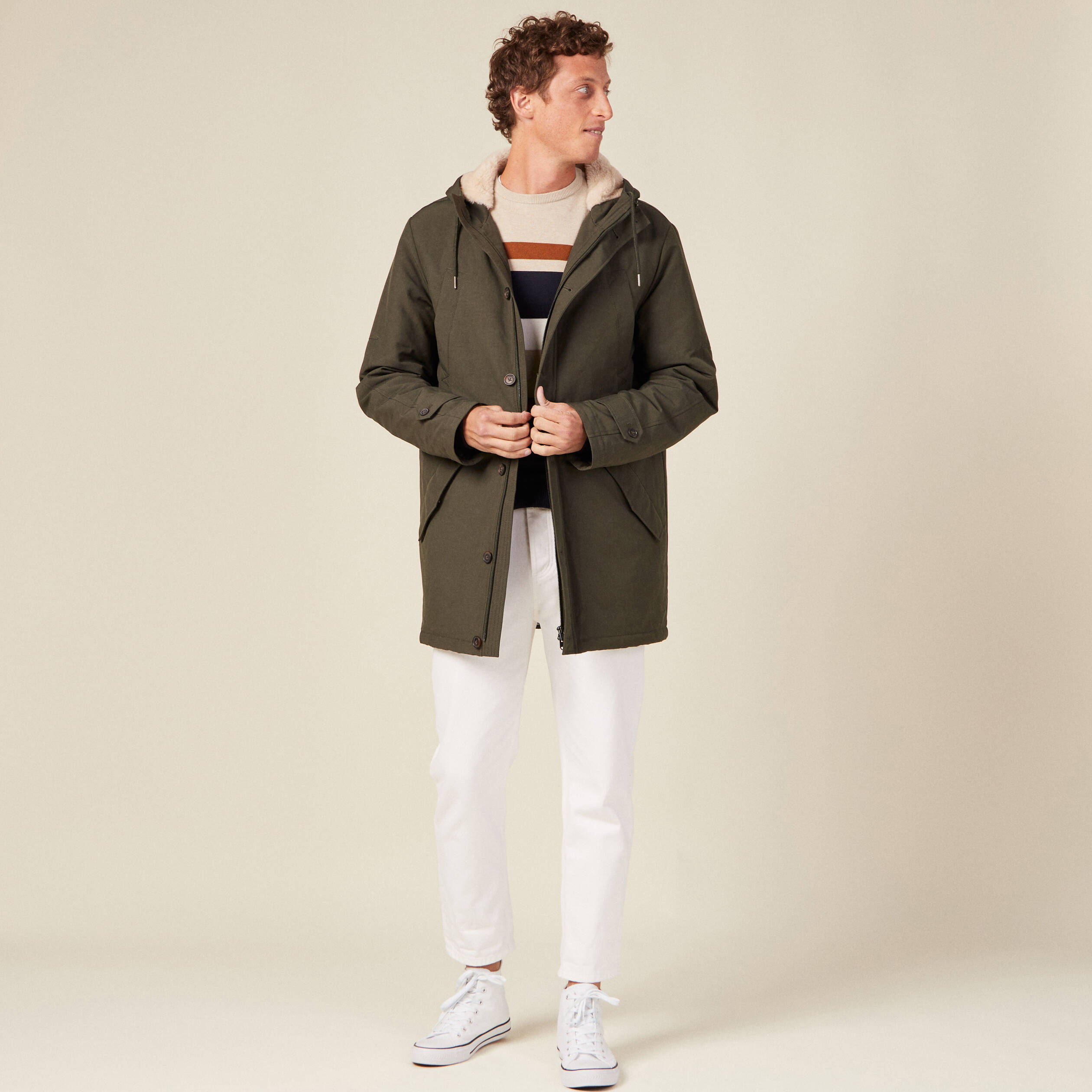Pull manches longues marron homme