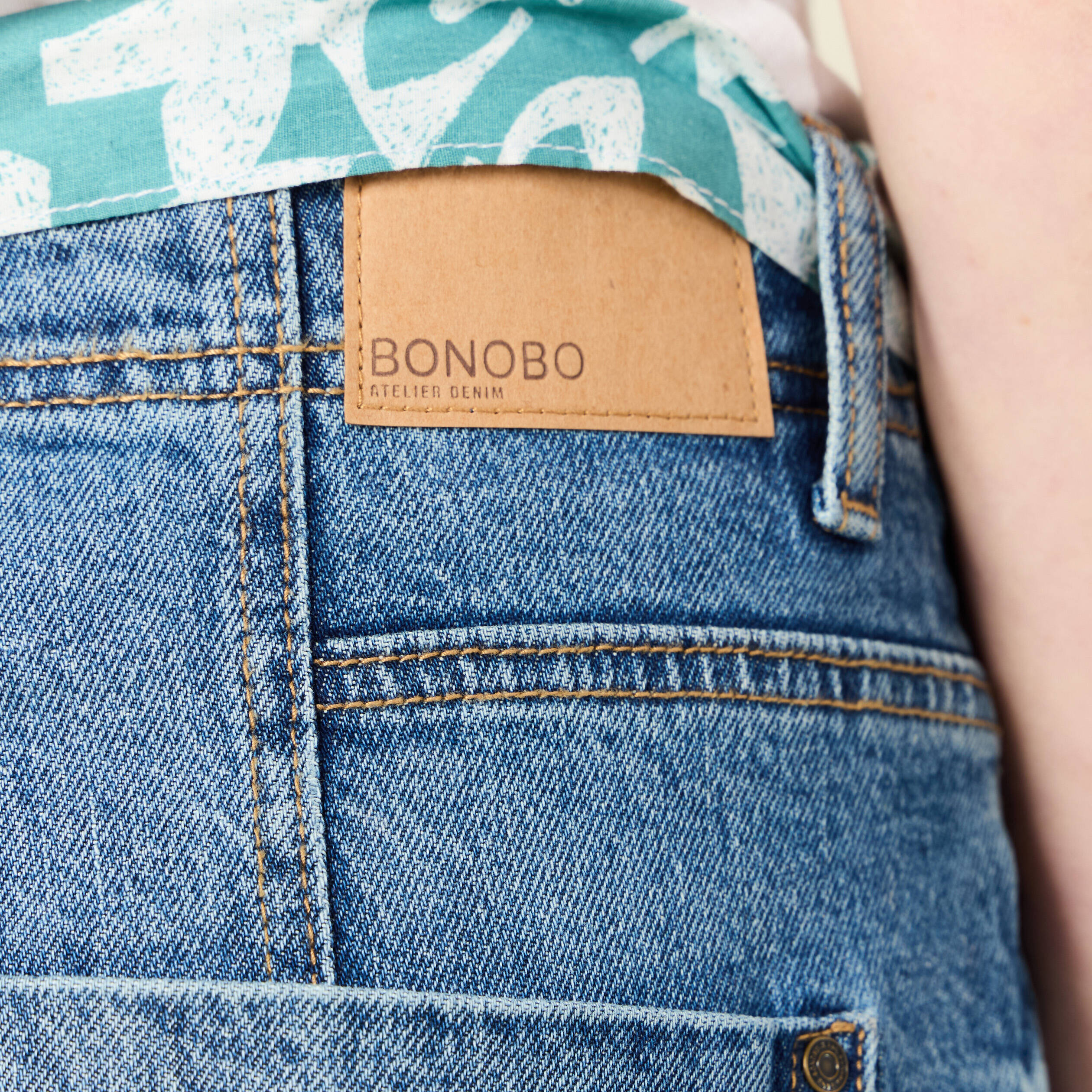 jeans mom ceinture foulard denim stone femme Jeans mom ceinture foulard denim stone femme