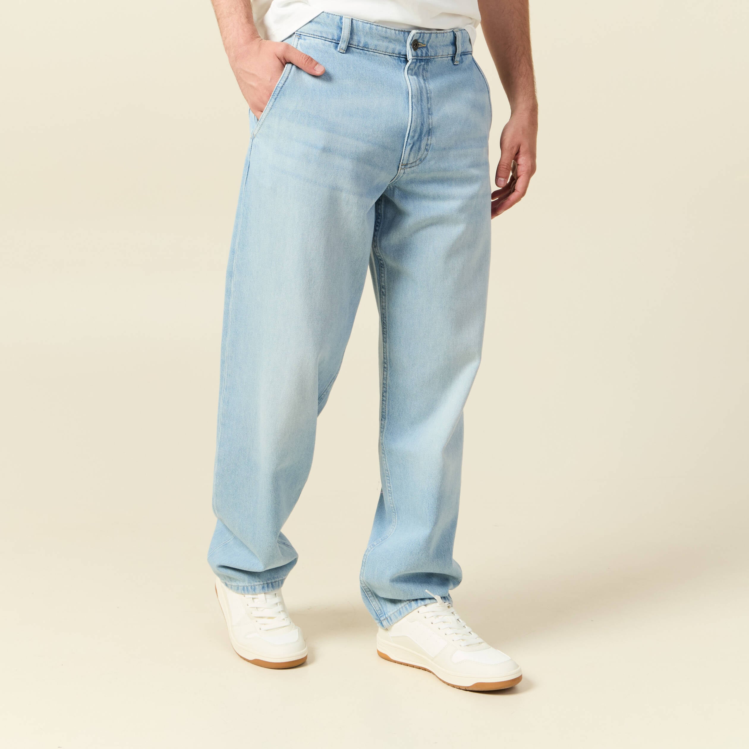 Jeans chino droit longueur 32 denim bleach homme