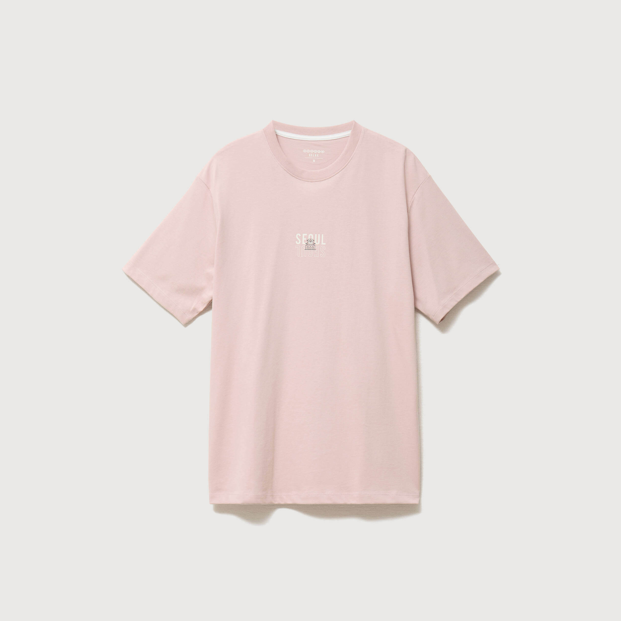 T-shirt droit en coton col ras du cou rose pastel homme