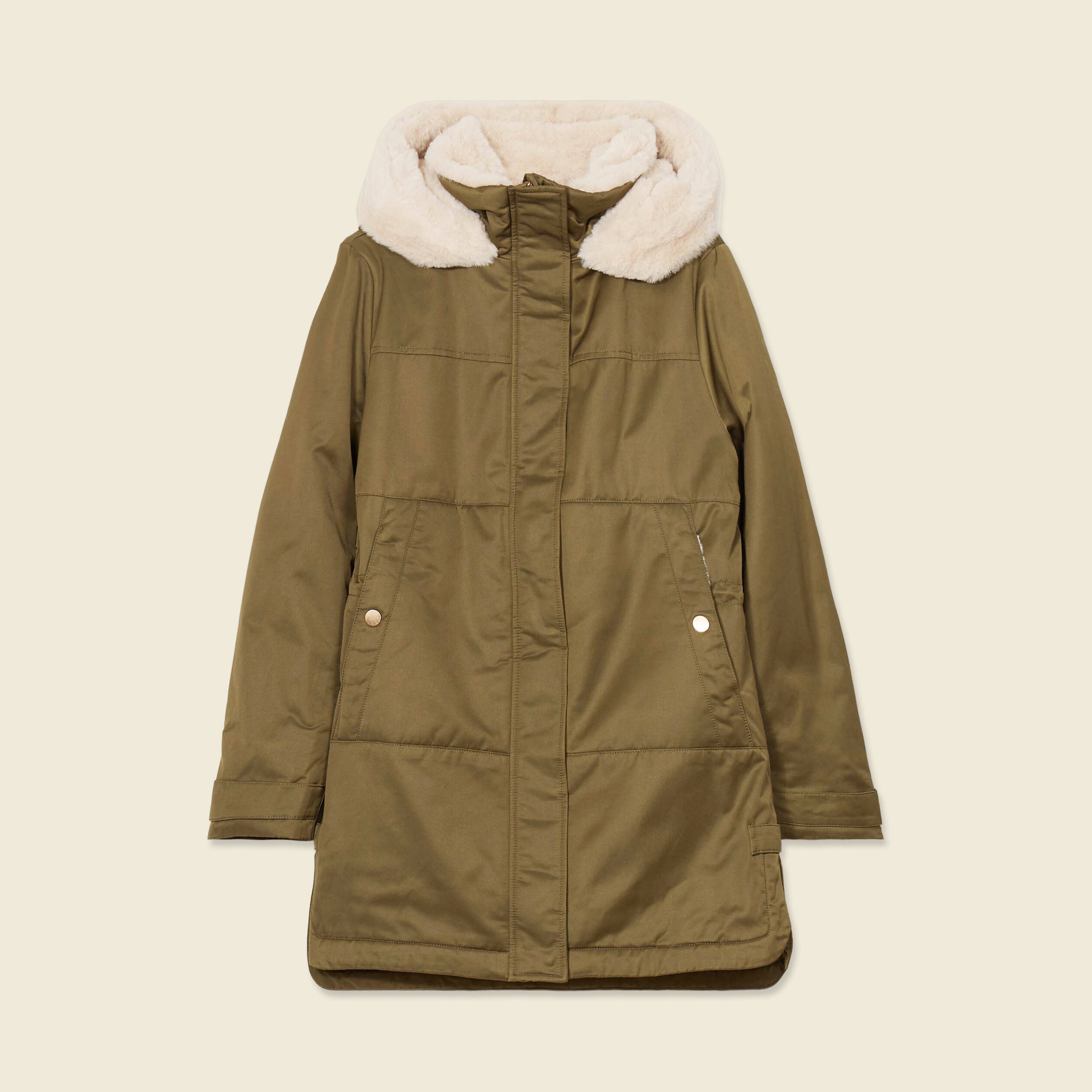 Parka droite à capuche vert kaki femme