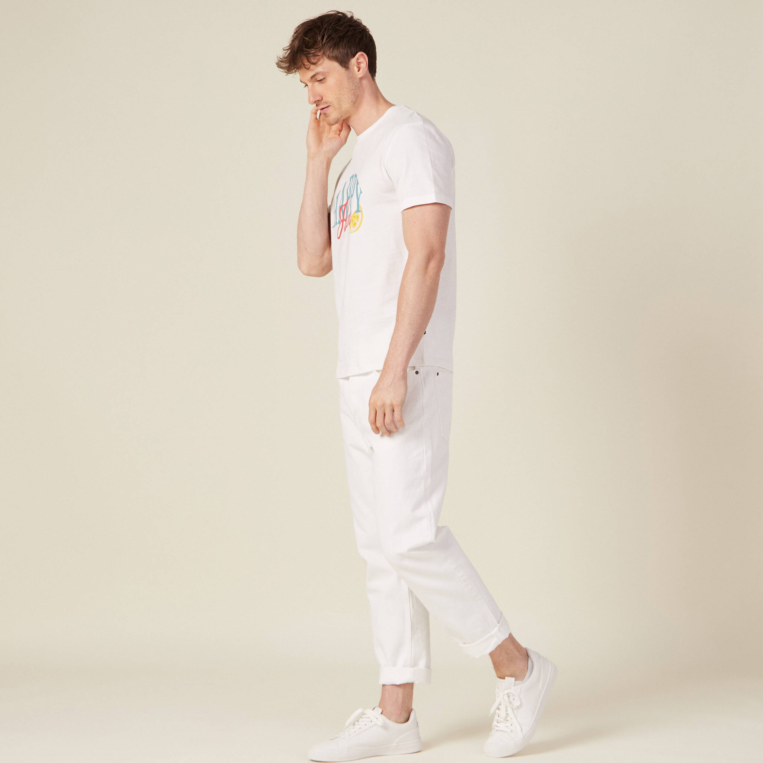 T-shirt manches courtes ecru homme