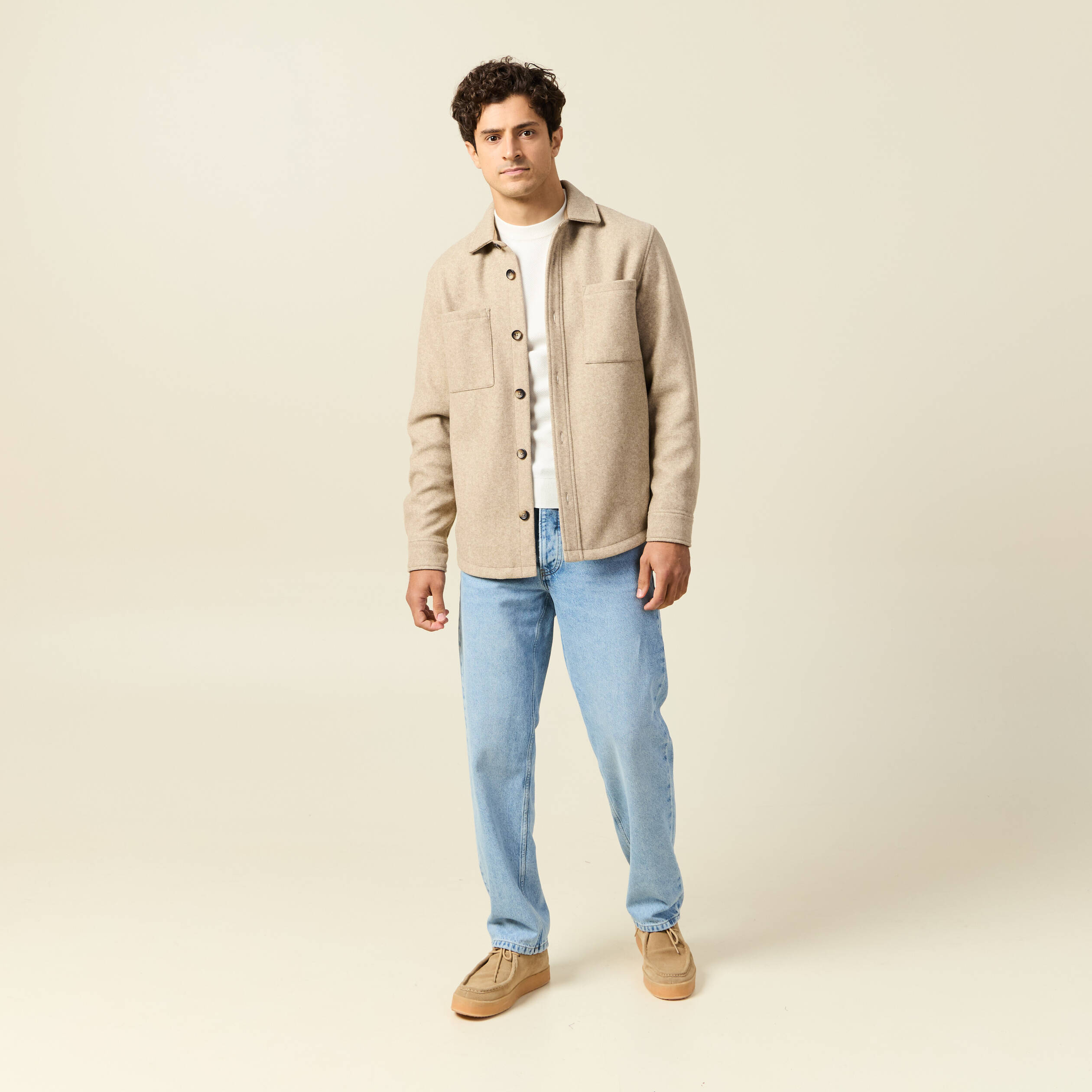 Jeans large longueur 32 en coton denim bleach homme