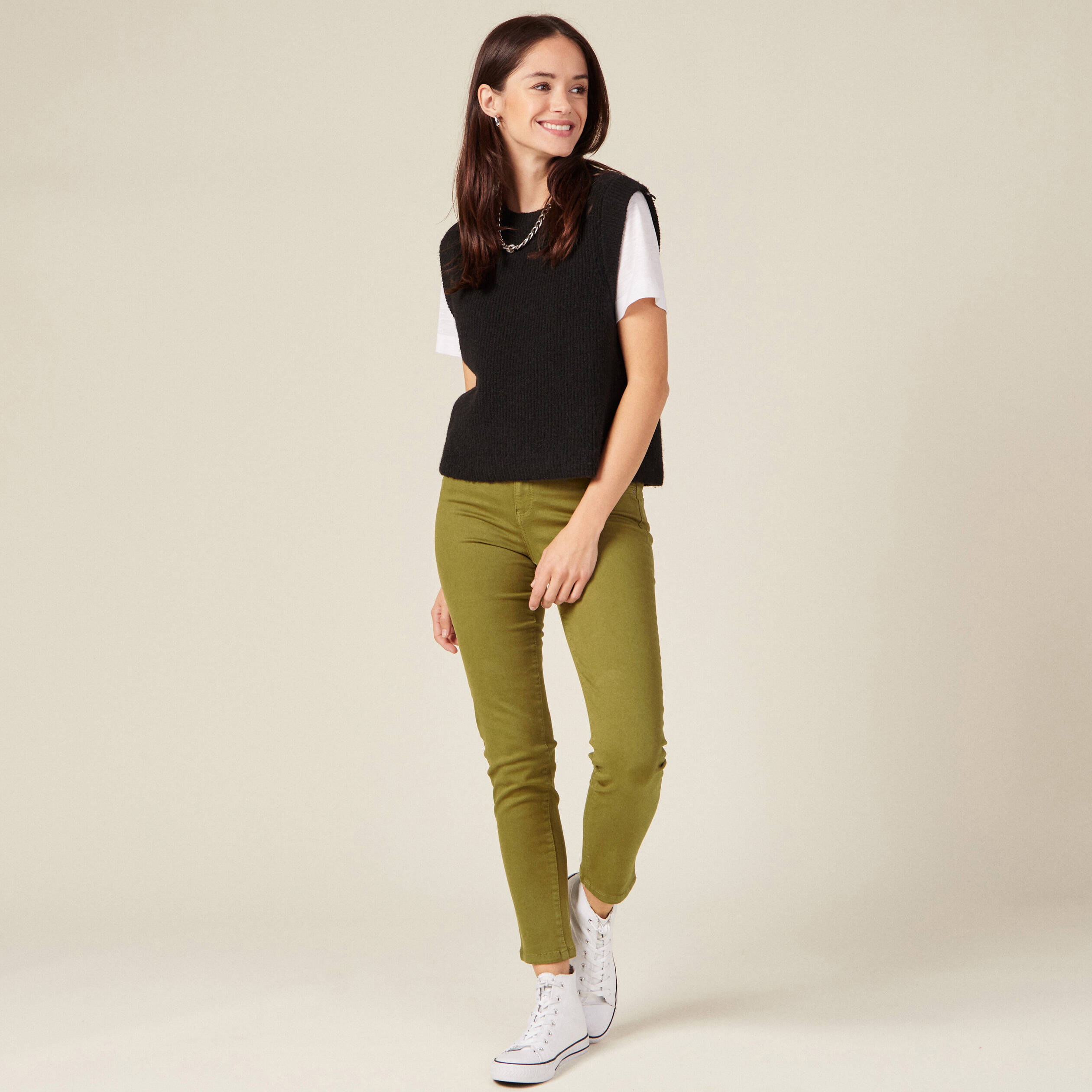 pantalon slim 78eme vert kaki femme Pantalon slim 7/8ème vert kaki femme