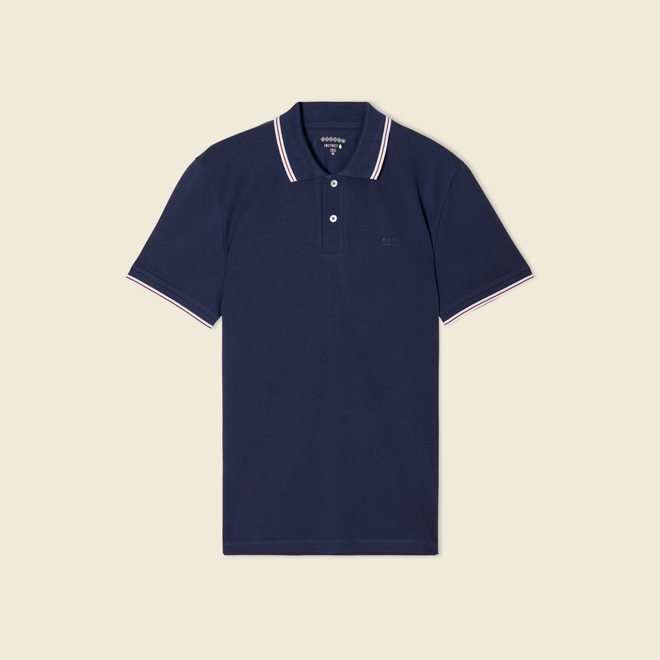 Polo cintr&eacute; en coton manches courtes bleu marine homme