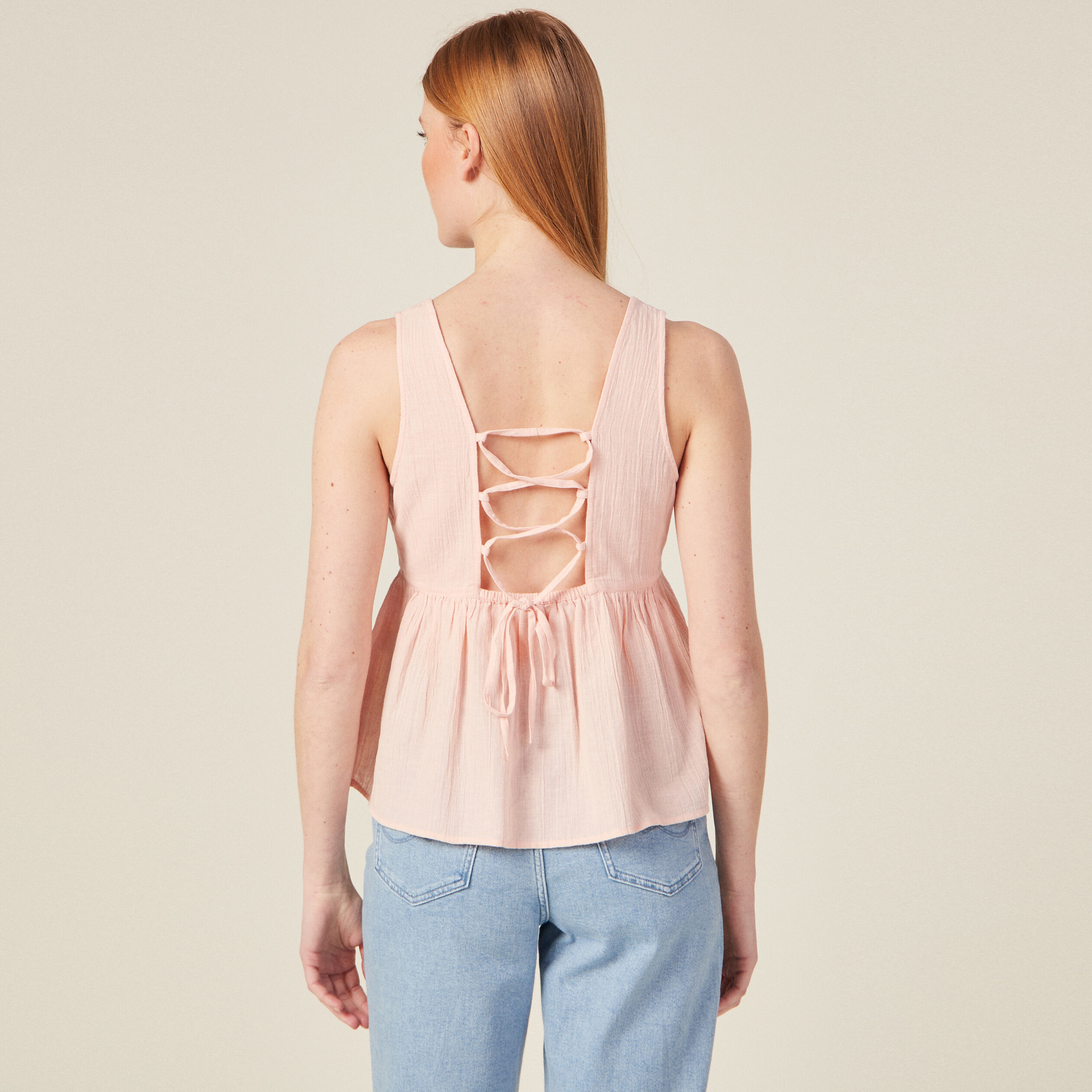 Blouse bretelles larges rose clair femme