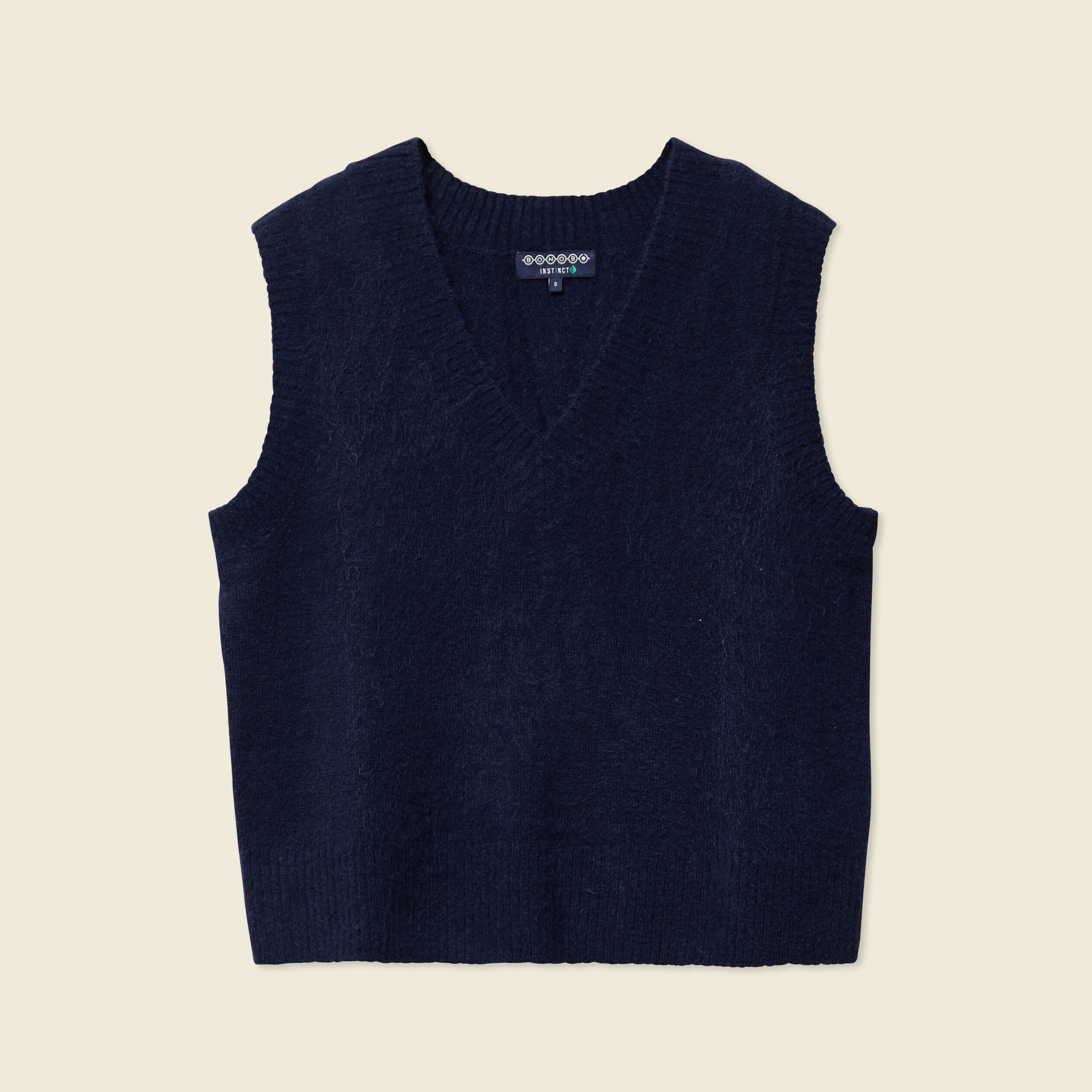 Pull sans manches col en V bleu marine femme