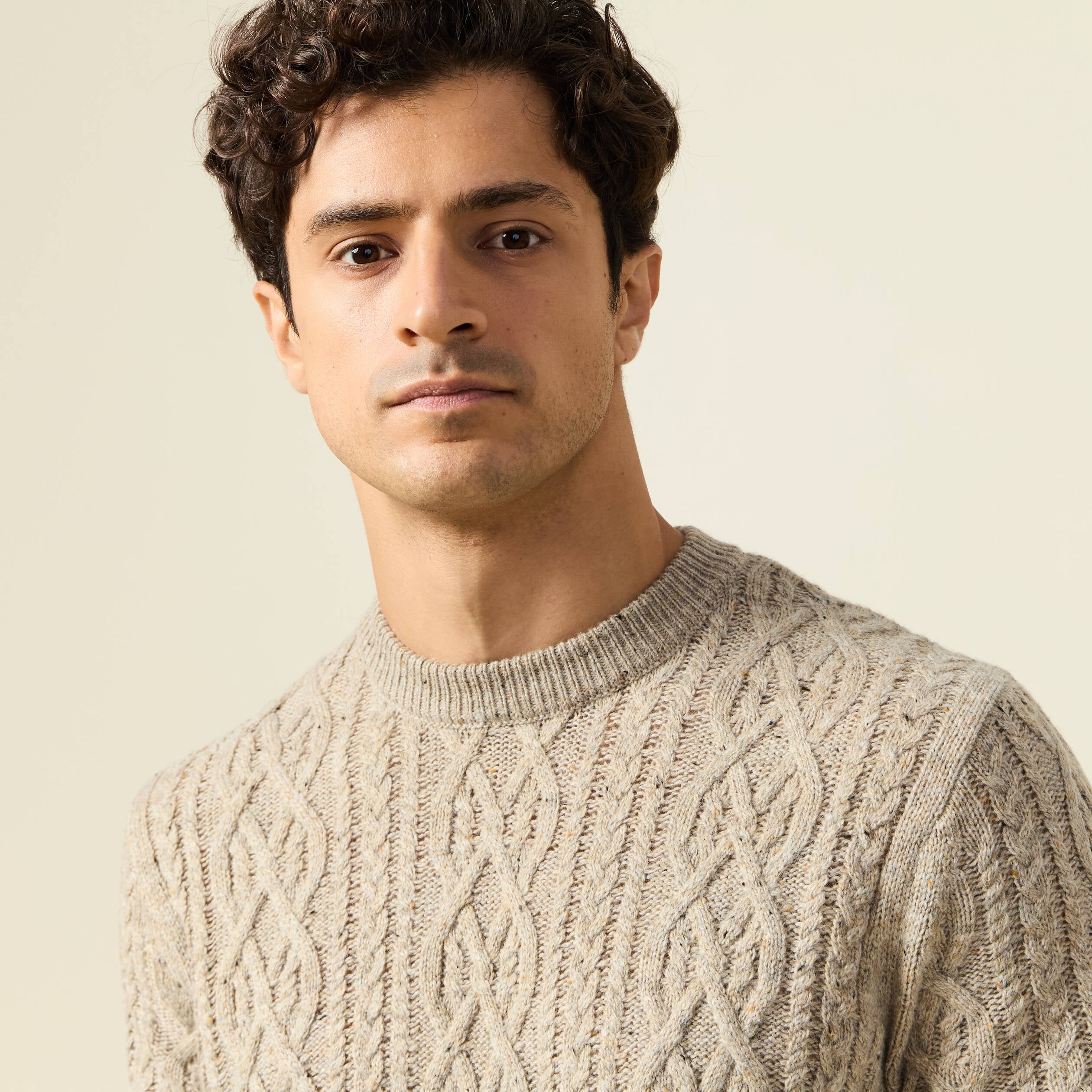 Pull col rond beige homme