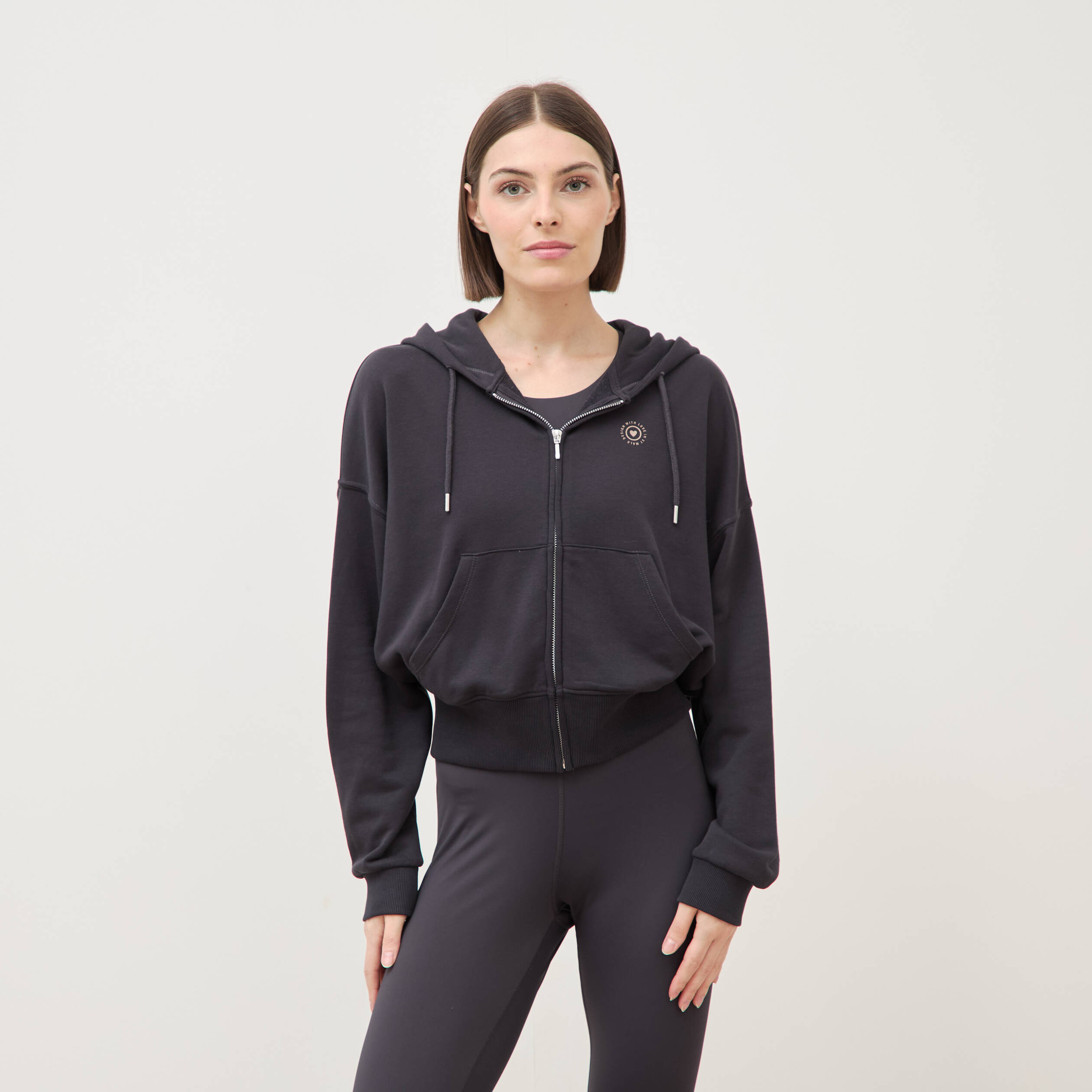 Sweat boyfriend &agrave; capuche gris fonc&eacute; femme