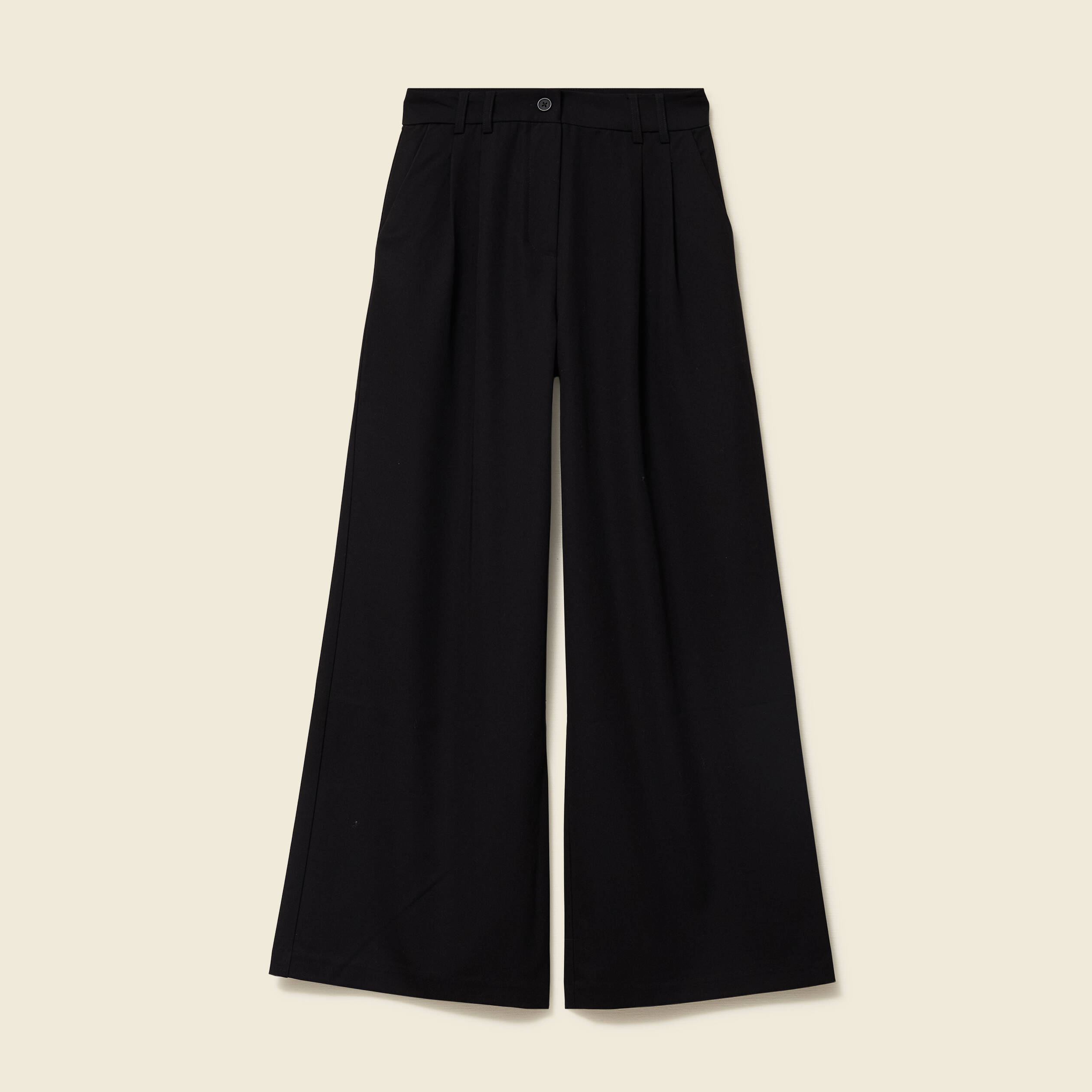 Pantalon large taille haute fluide noir femme