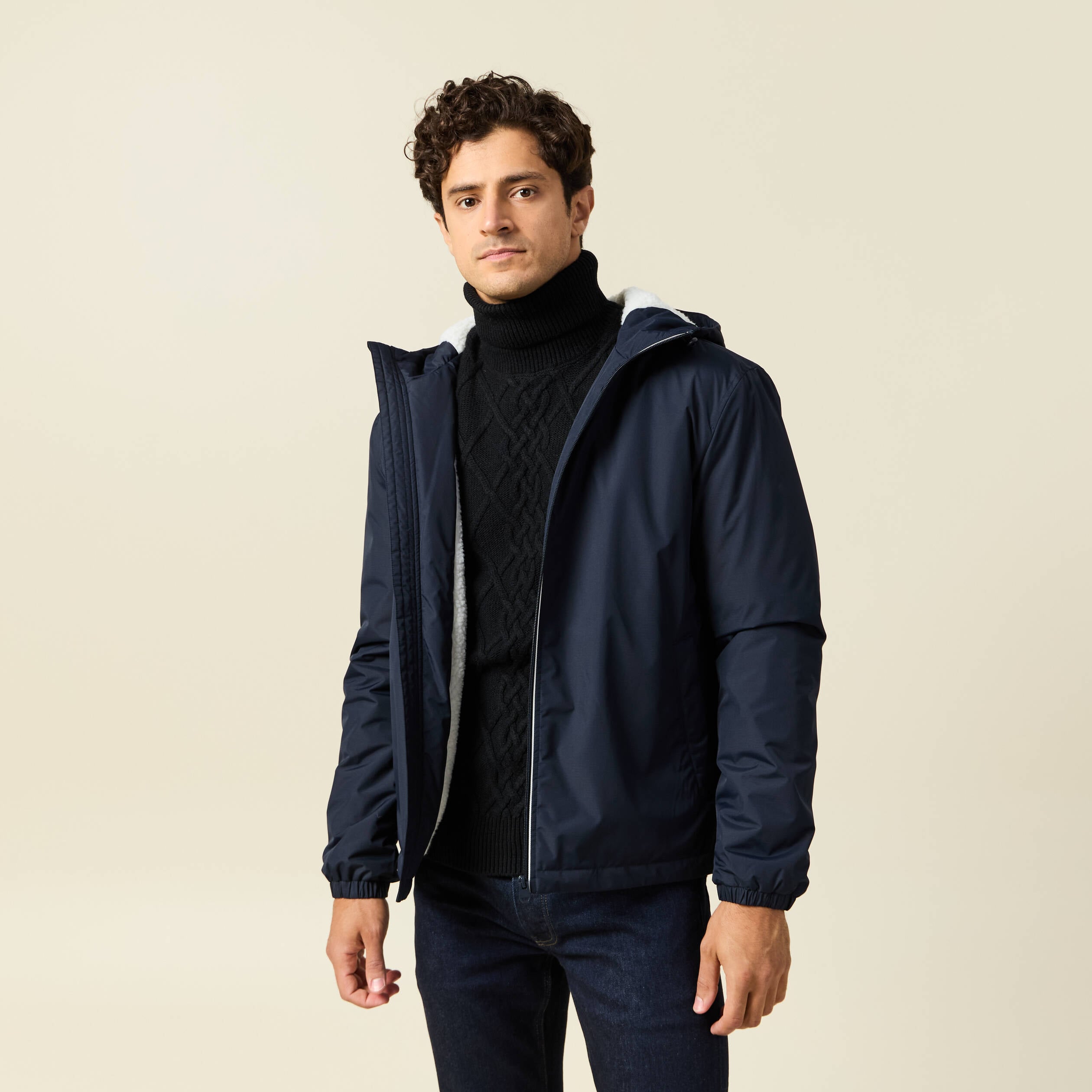 Parka courte droite effet polaire bleu marine homme