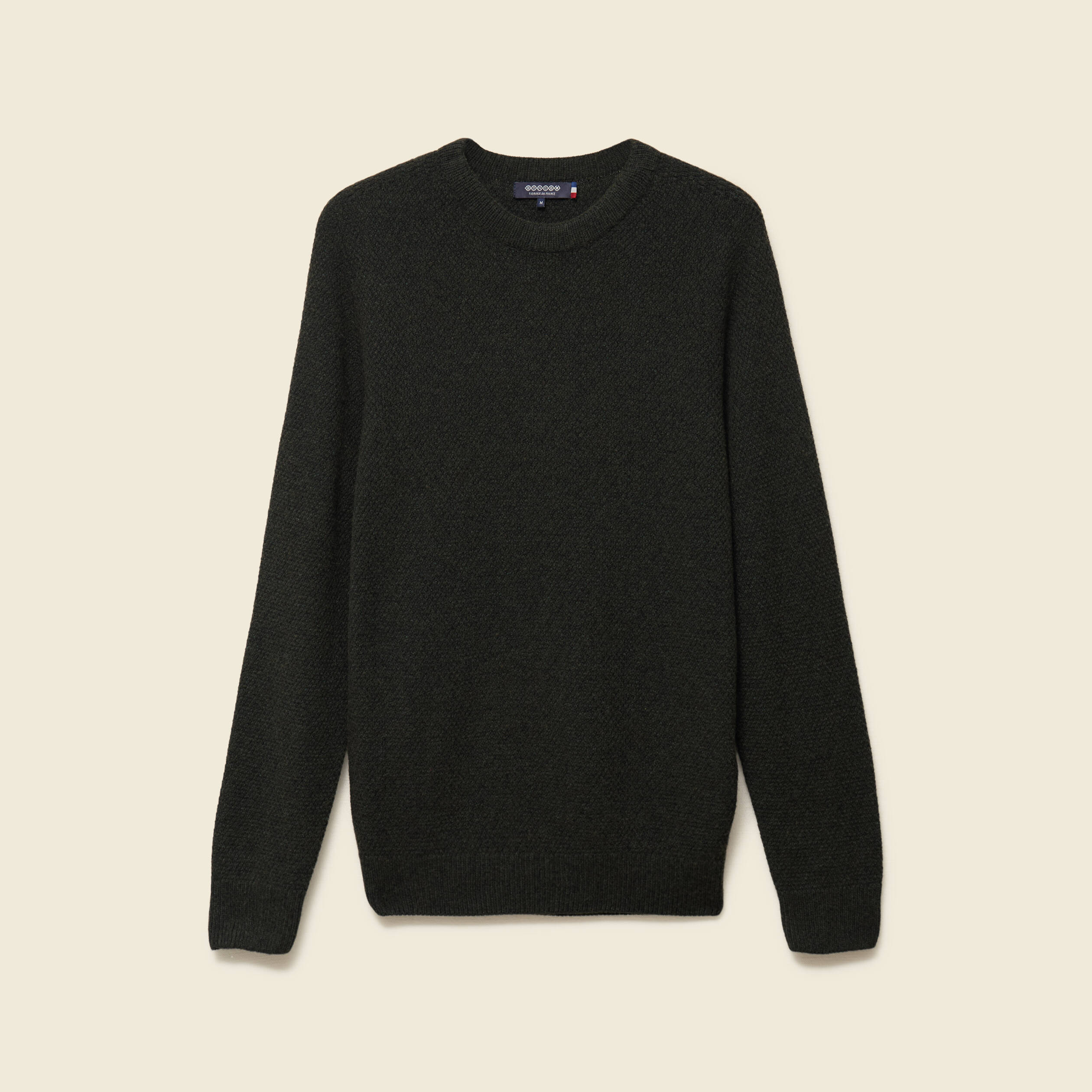 Pull manches longues fabriqu&eacute; en France vert kaki homme