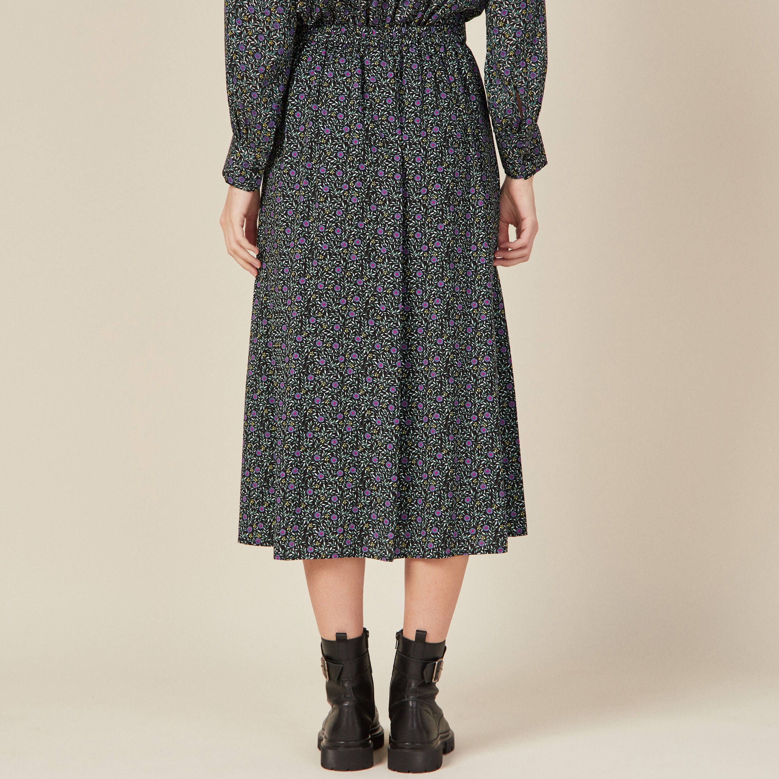 Jupe longue évasée noir femme