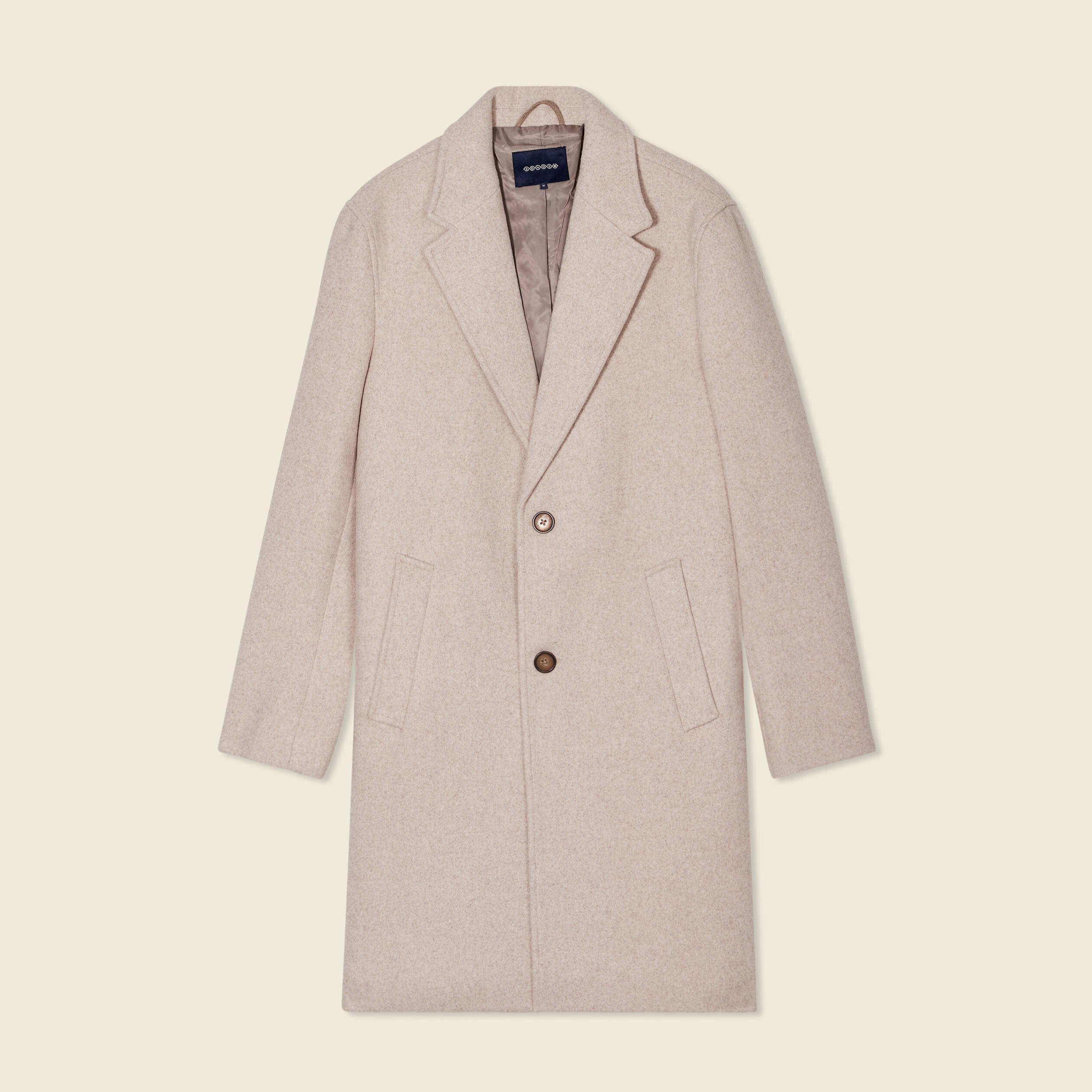 Manteau long boutonn&eacute; beige homme