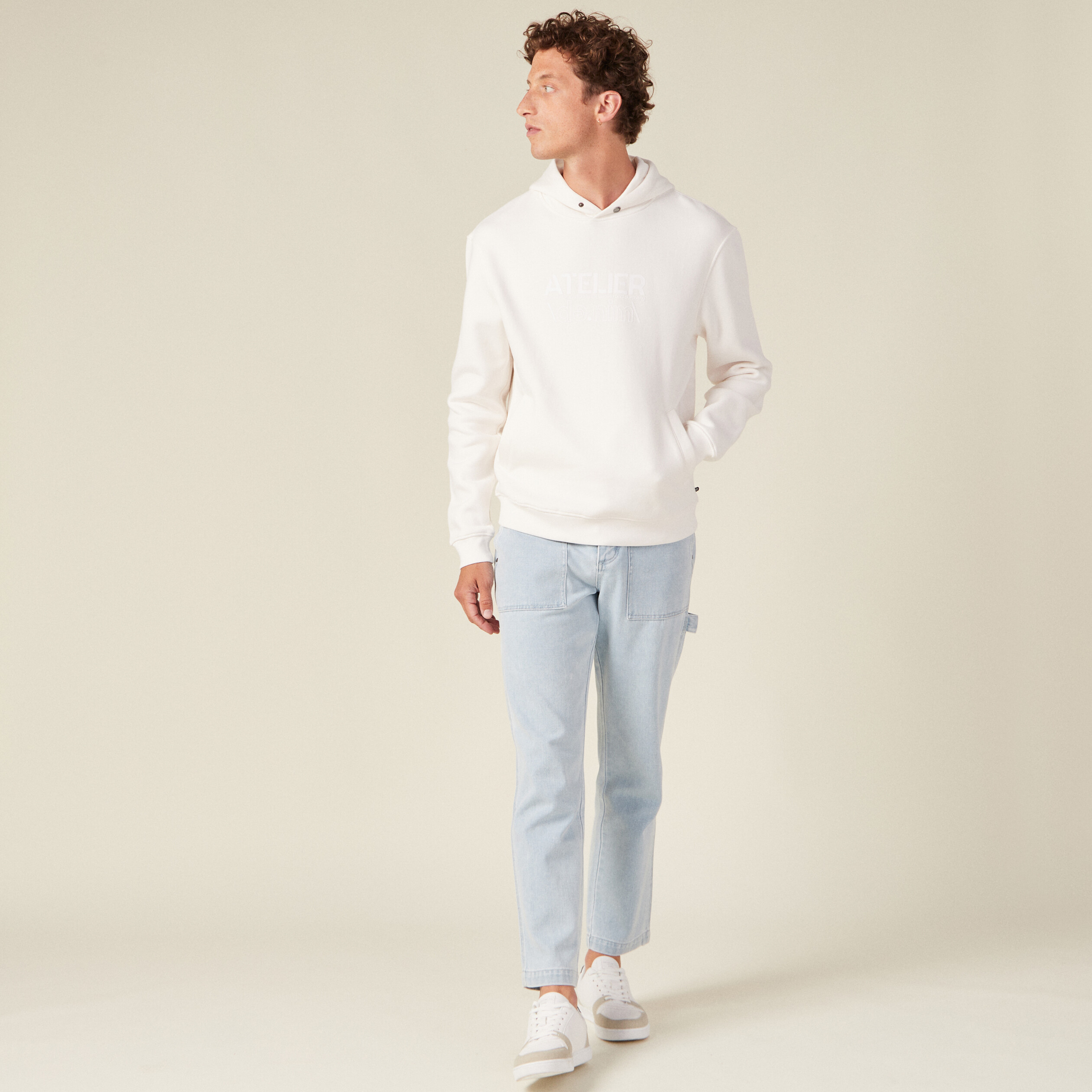 Sweat &agrave; capuche ecru homme