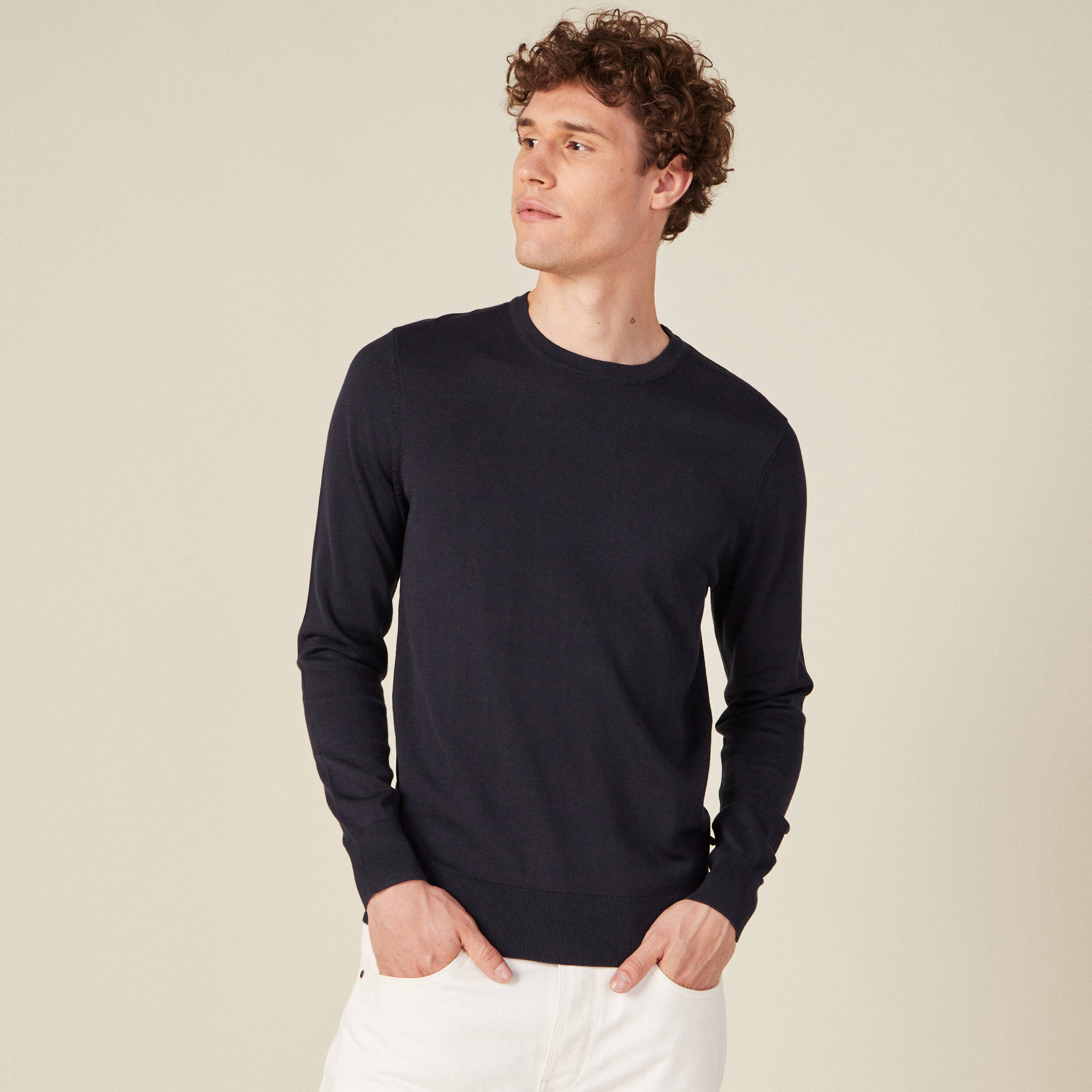 Pull manches longues bleu marine homme