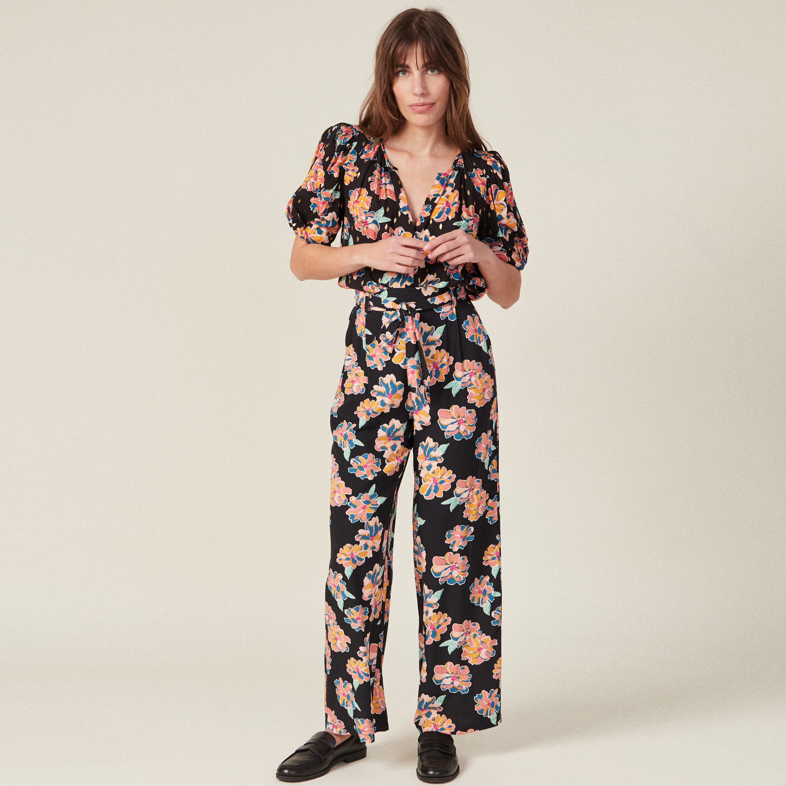 Chemise manches 3/4 noir femme