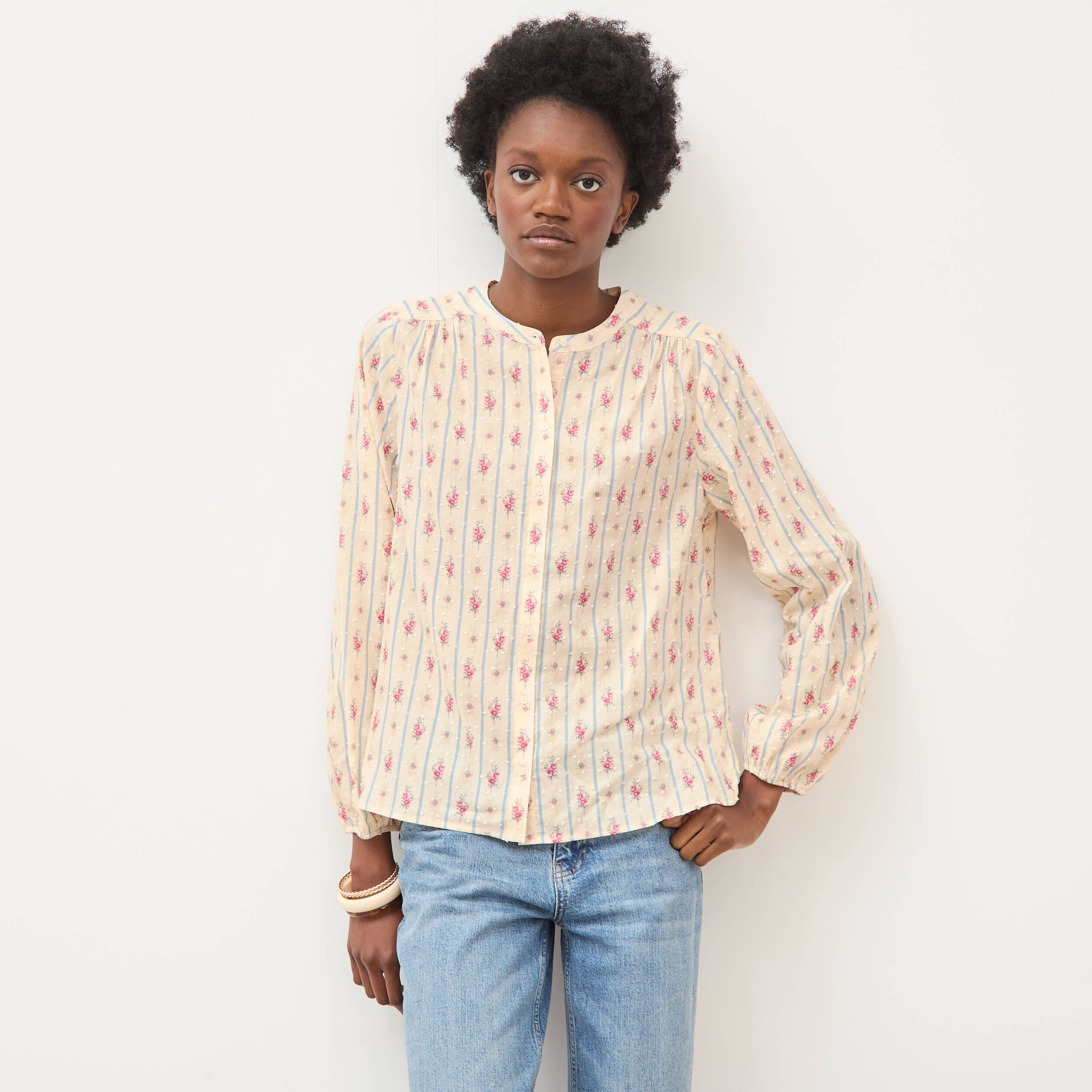 Chemise ample en coton manches longues blanc femme