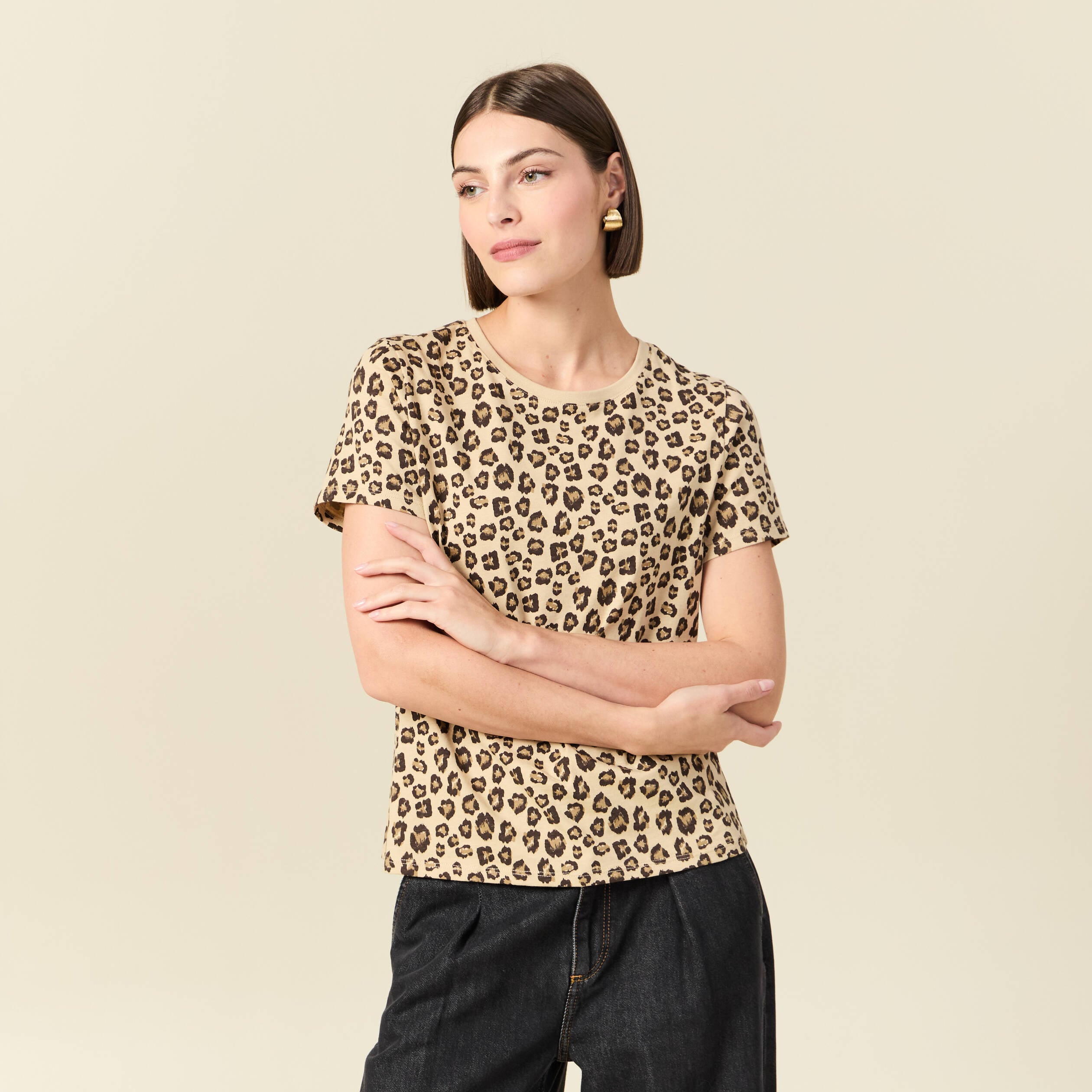 T-shirt manches courtes beige moyen femme