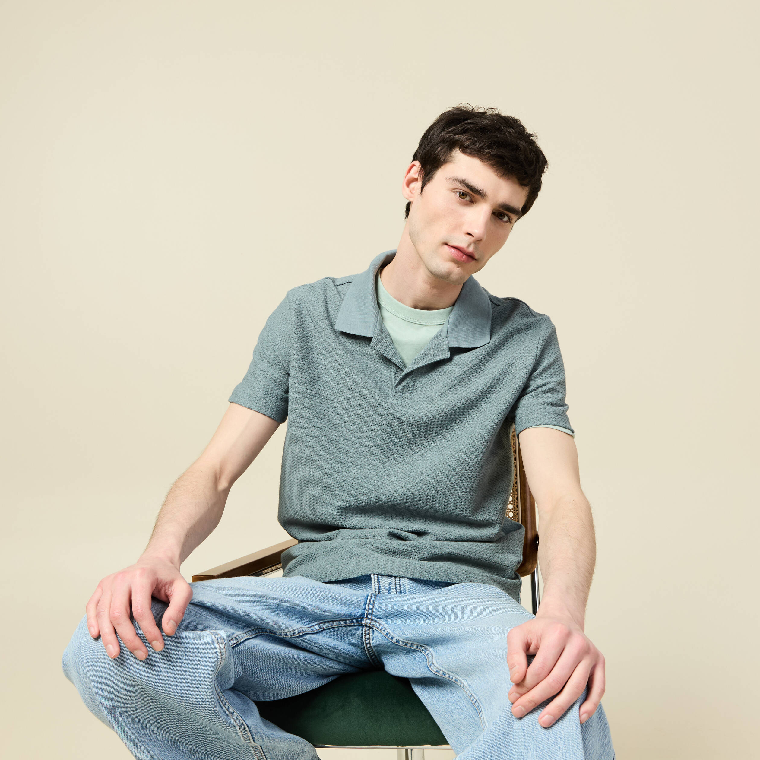 Polo manches courtes bleu gris homme
