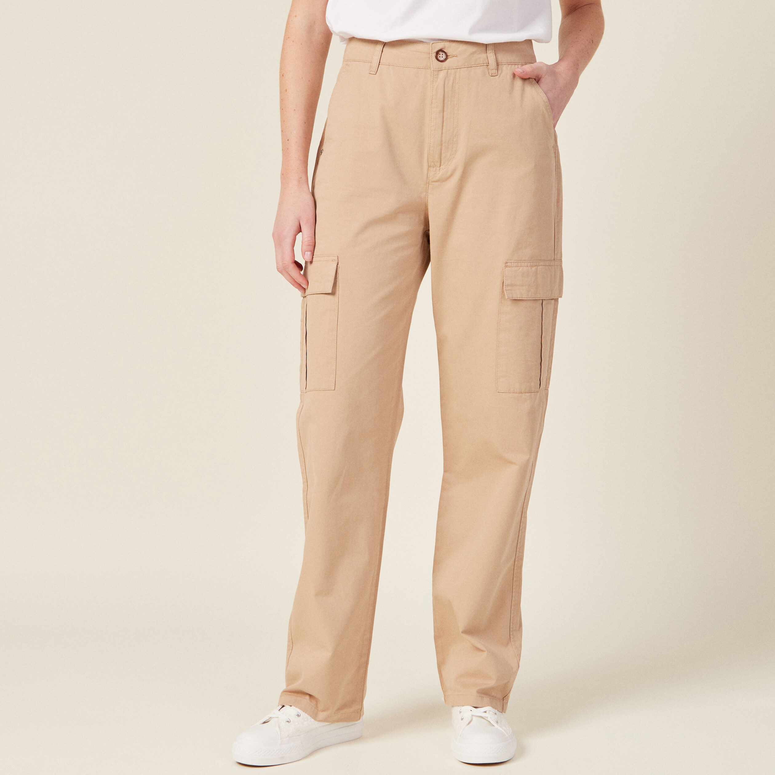 Pantalon cargo beige femme