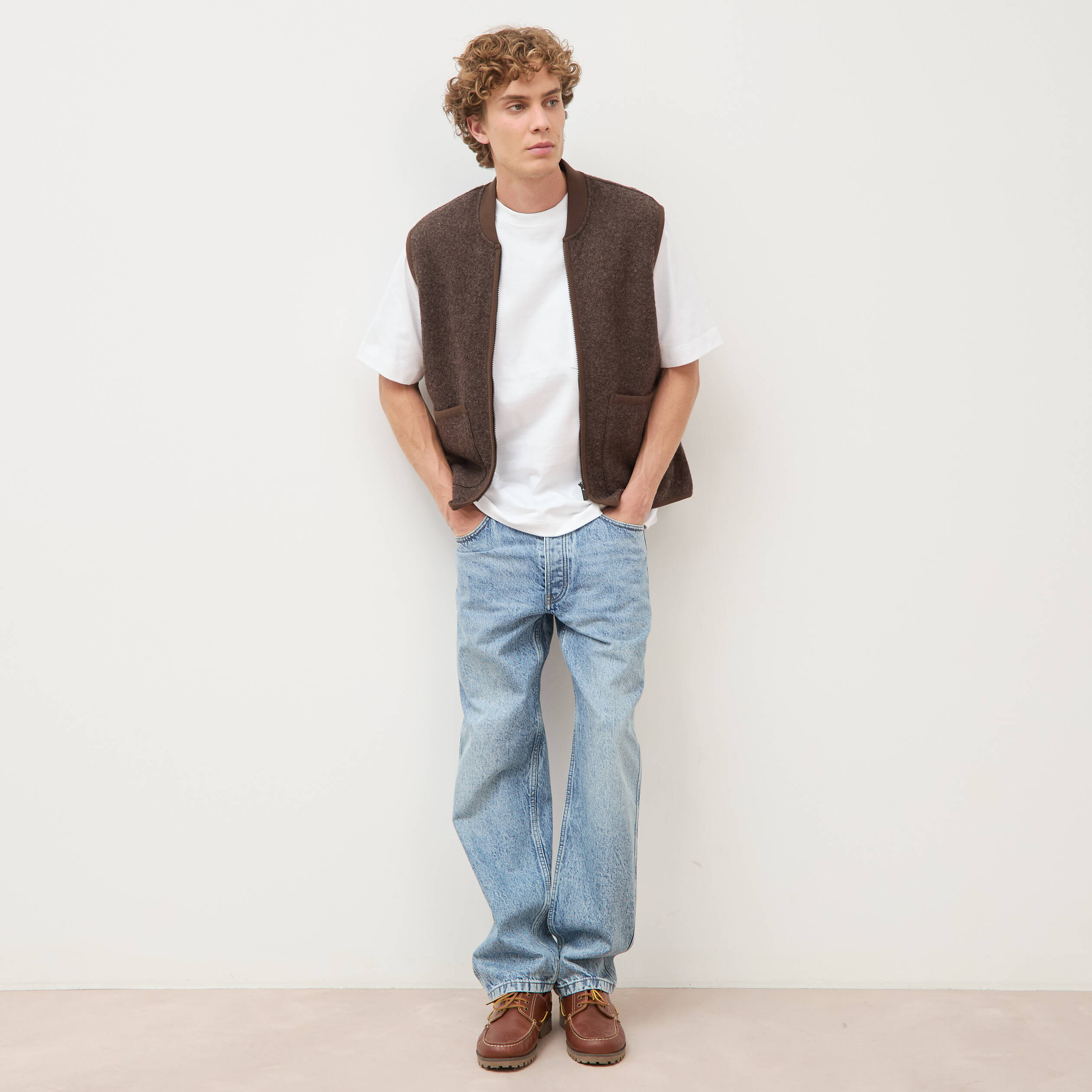 T-shirt droit en coton col ras du cou blanc homme