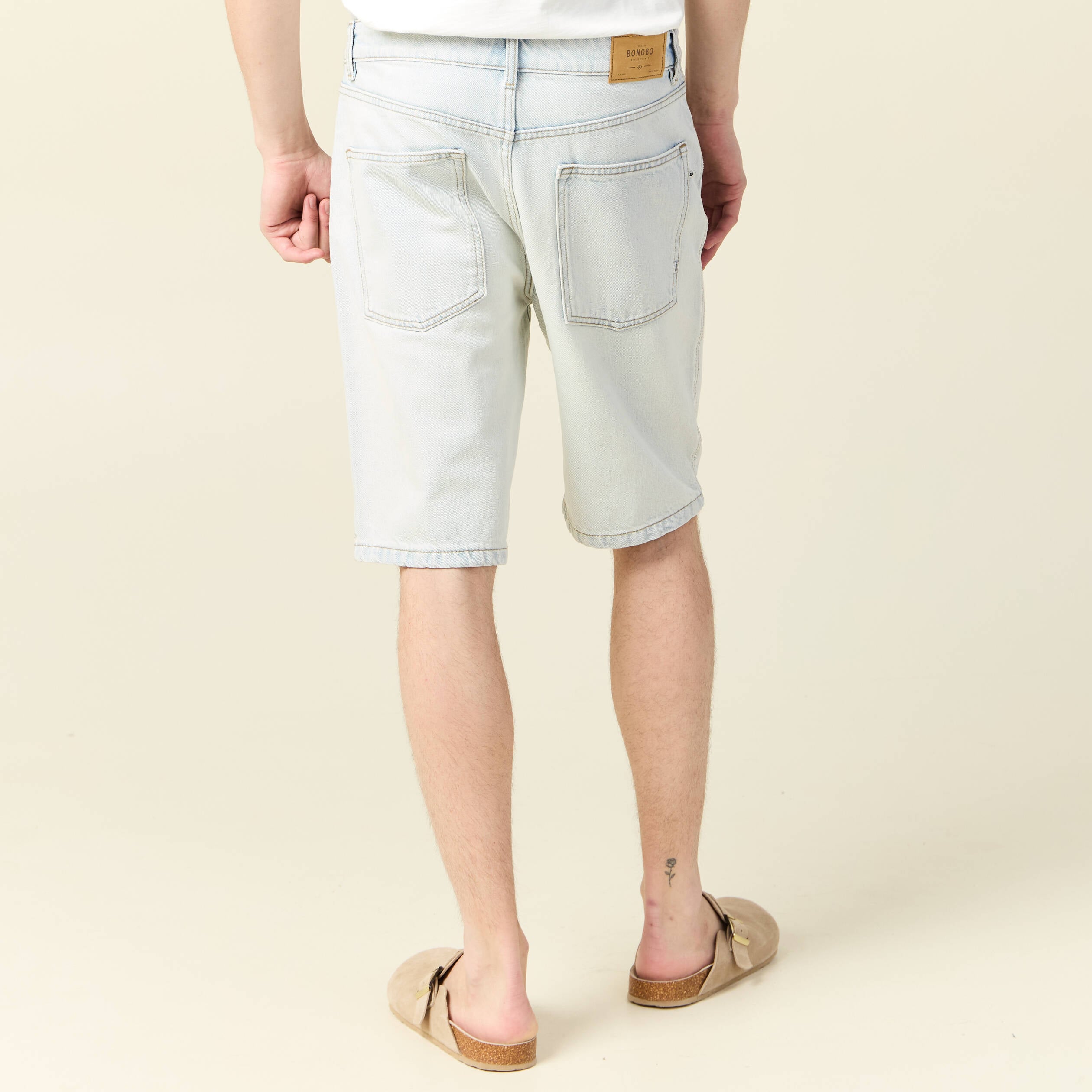 Bermuda droit en jean denim snow bleach homme