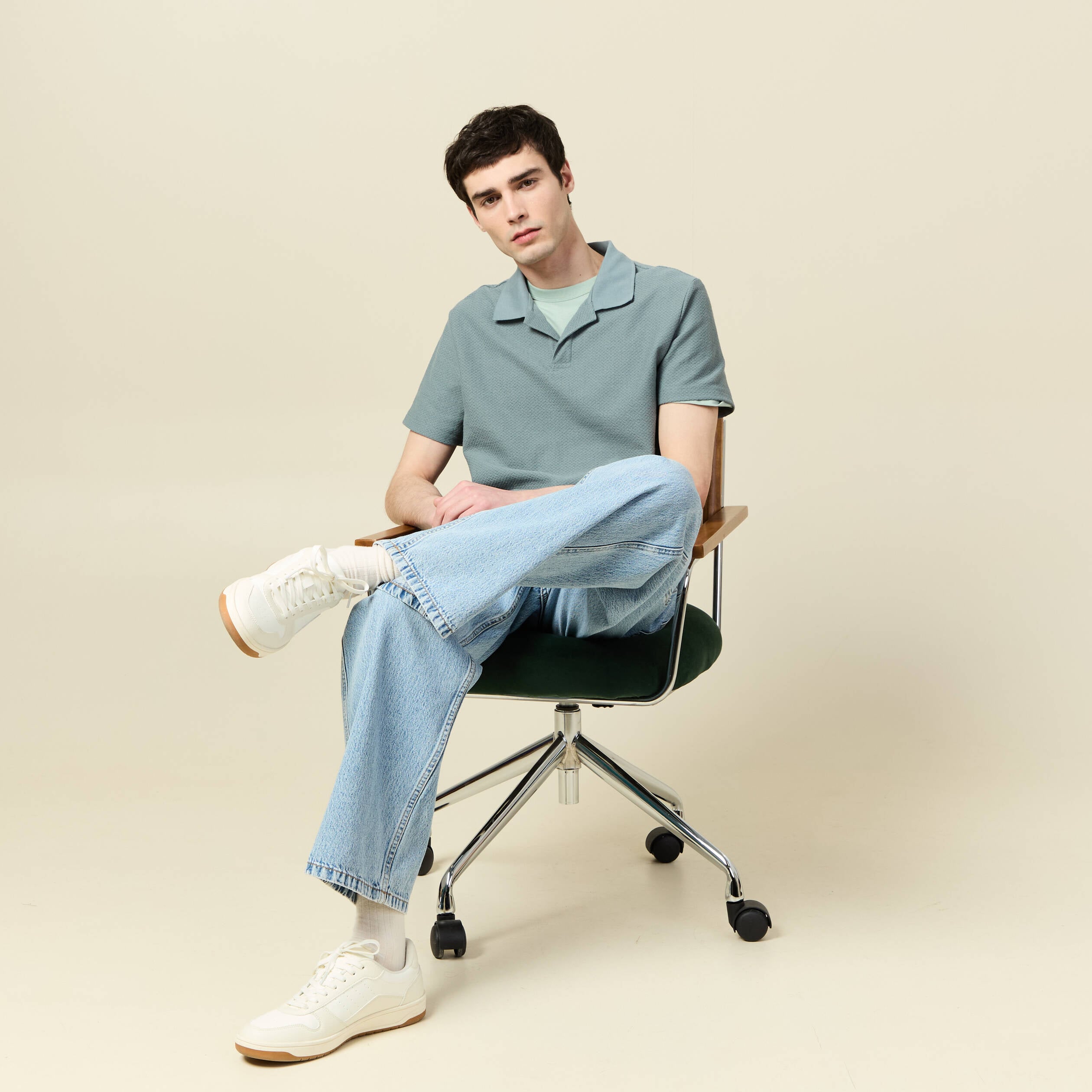 T-shirt en coton manches courtes vert pastel homme
