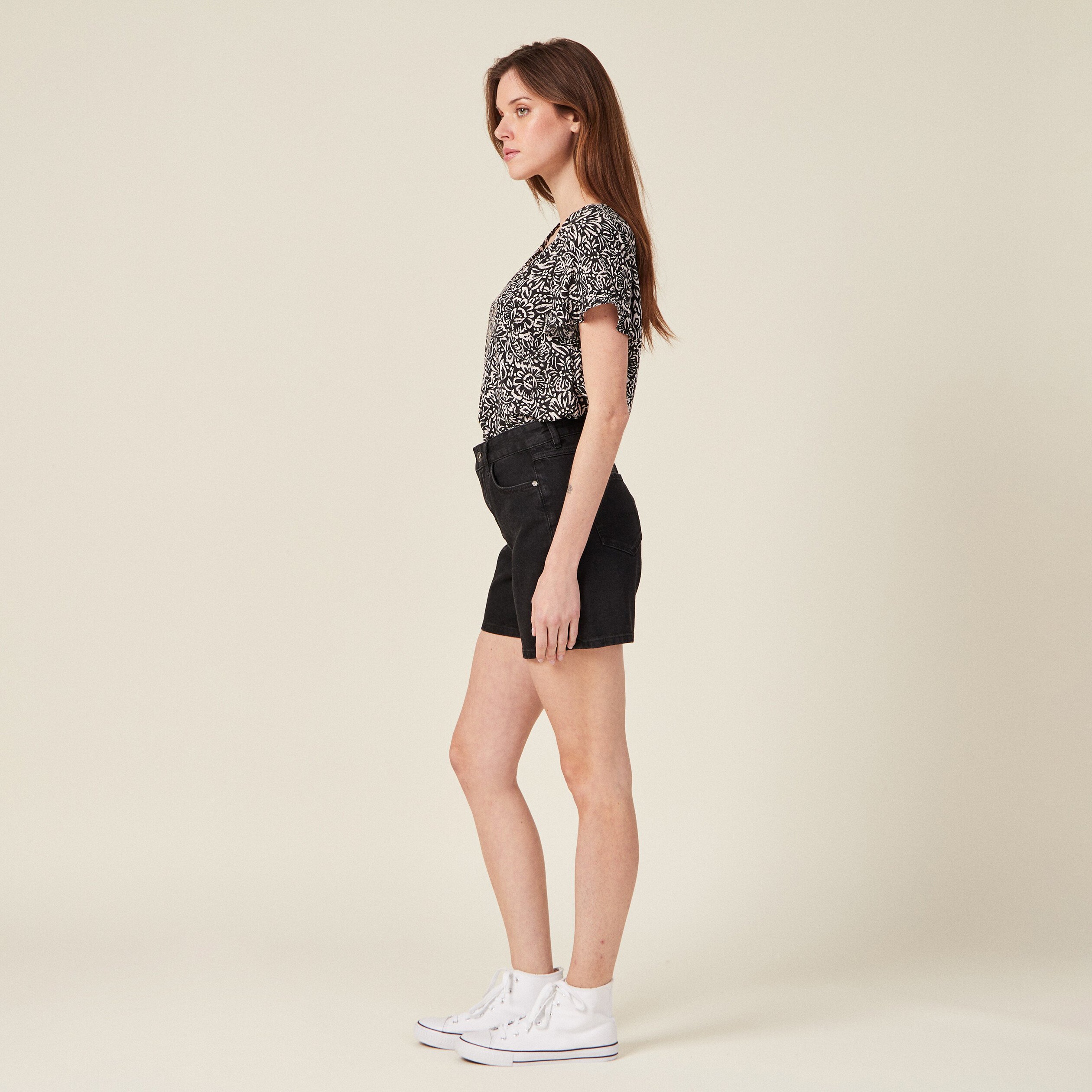 Chemise manches courtes noir femme