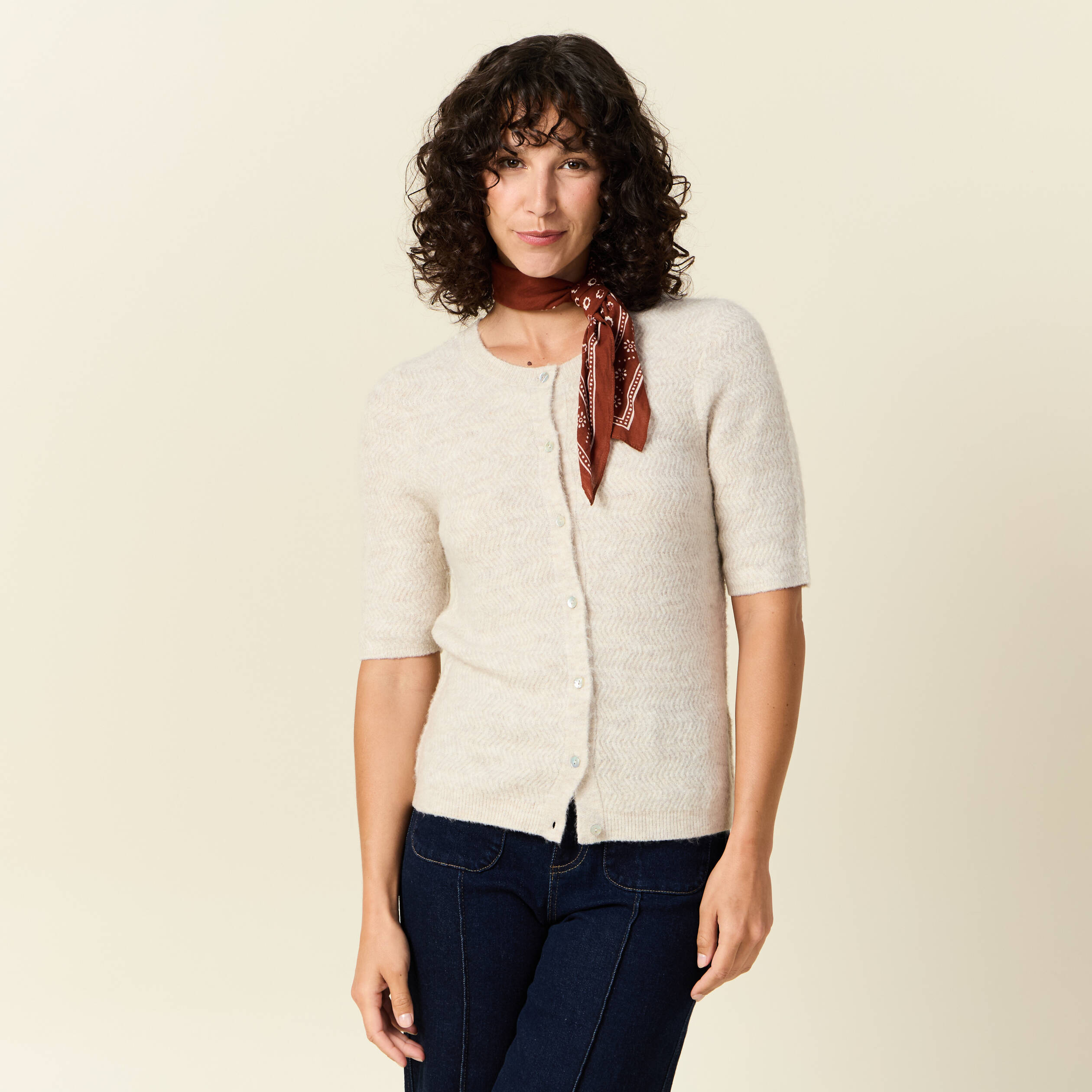 gilet manches courtes creme femme Gilet manches courtes creme femme