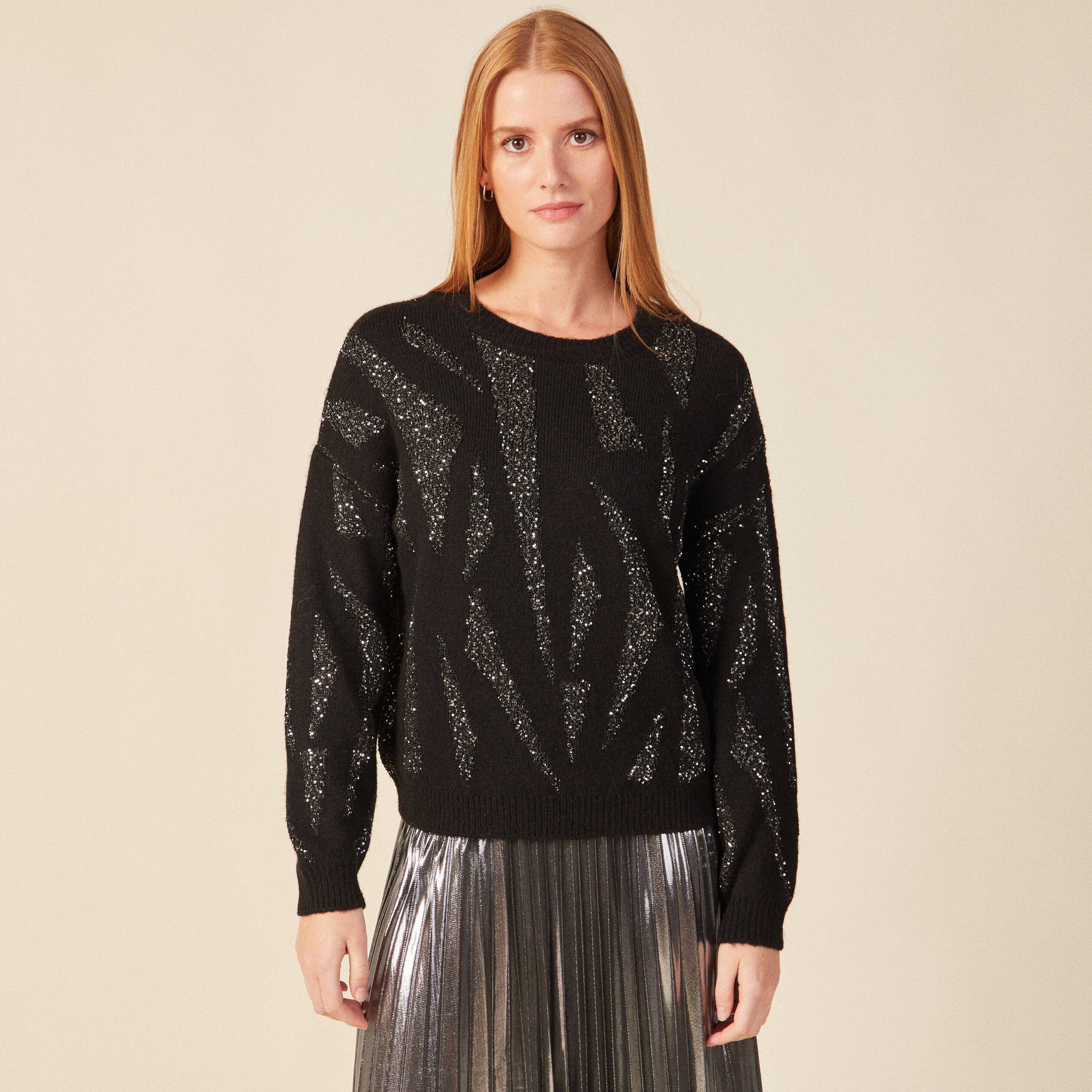 Manche Longue Pull Femme Paillettes Pull éco-responsable Sequins