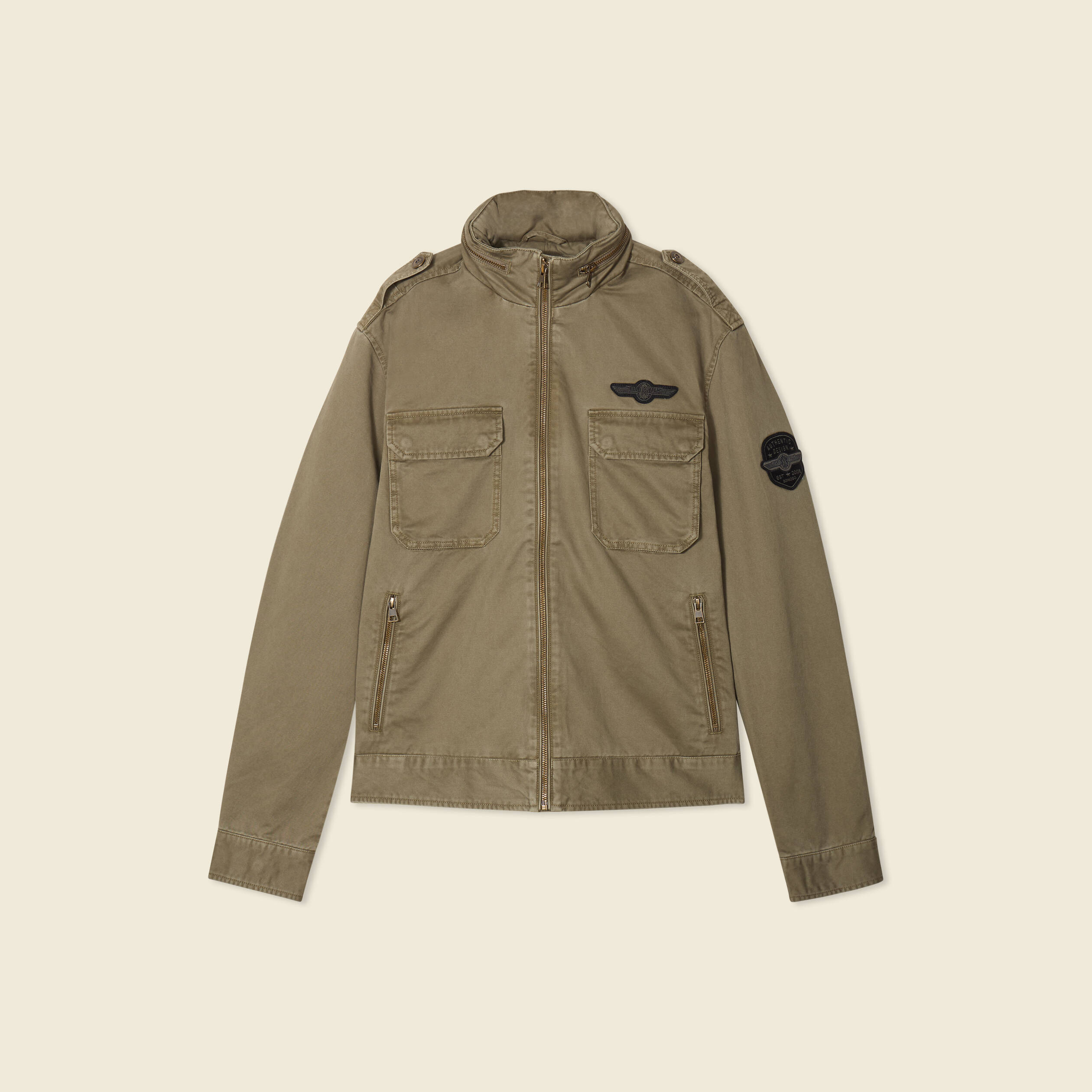 Blouson style biker zipp&eacute; vert kaki homme